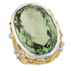 Prazolite and Diamond Ring in Silver and Gold