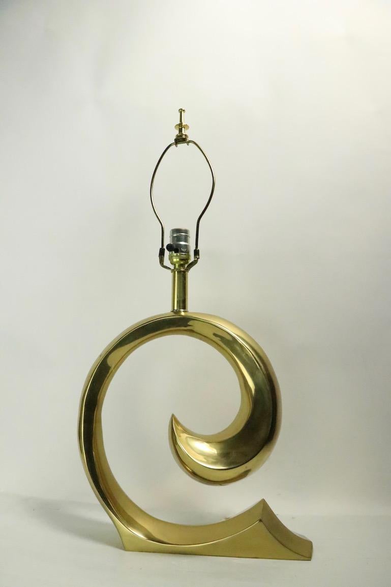 20th Century Pair of Brass Wave Lamps by Erwin Lambeth Design Attributed to Pierre Cardin
