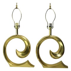 Pair of Brass Wave Lamps by Erwin Lambeth Design Attributed to Pierre Cardin