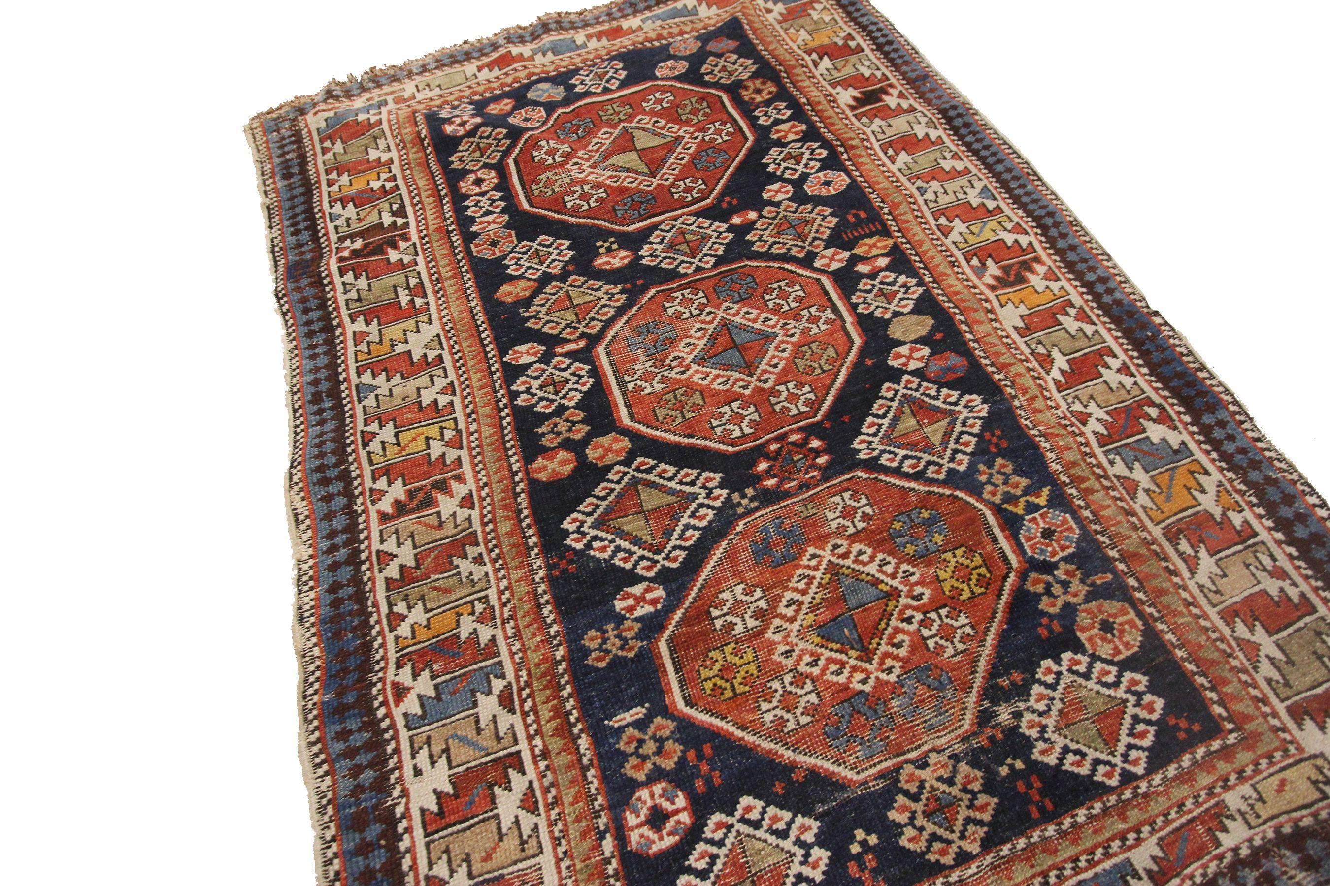 Authentic Antique Caucasian Shirvan rug Geometric 

Blue

3'3