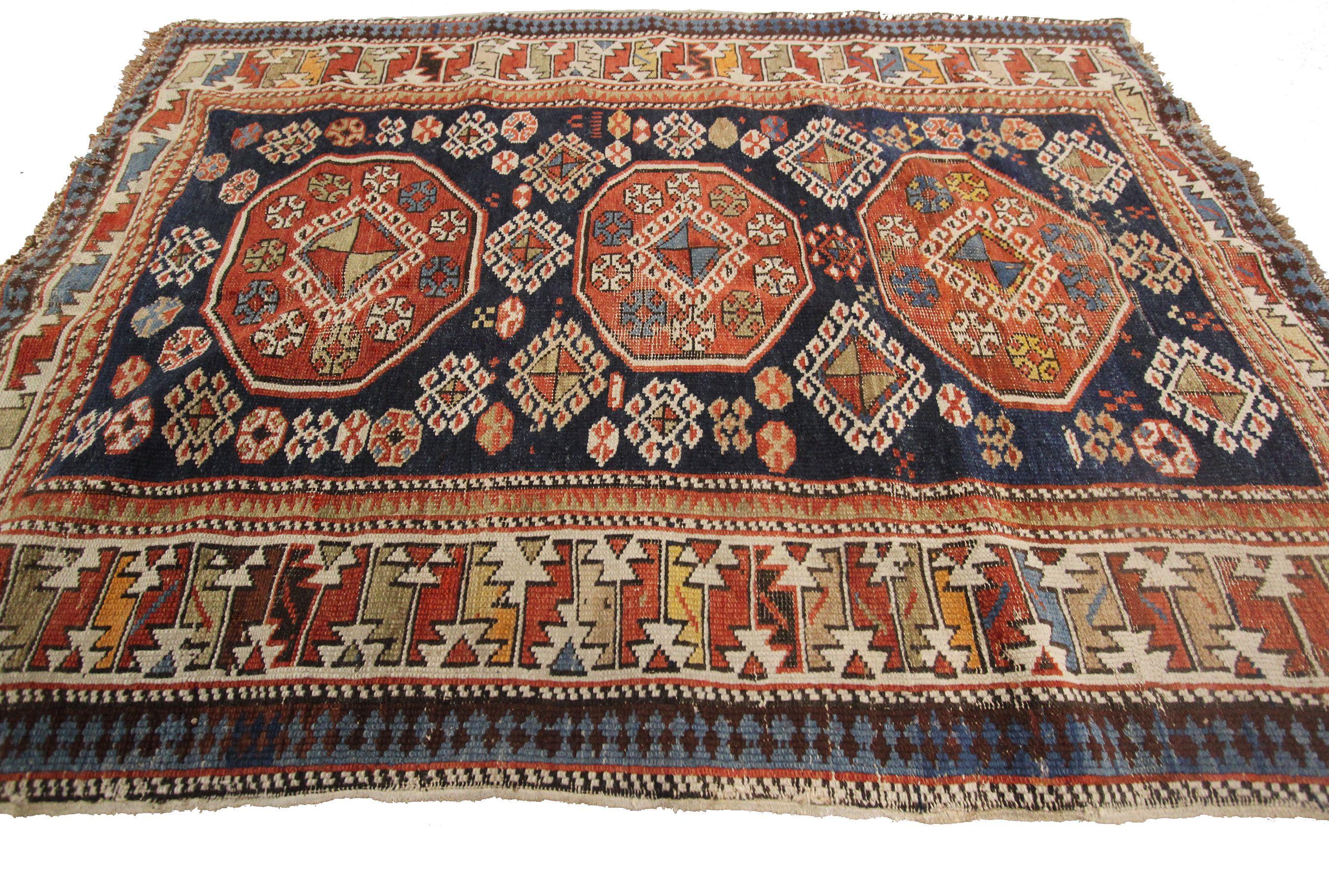 European Pre-1900 Antique Shirvan Caucasian Rug Caucasian Shirvan Rug Wool Foundation For Sale