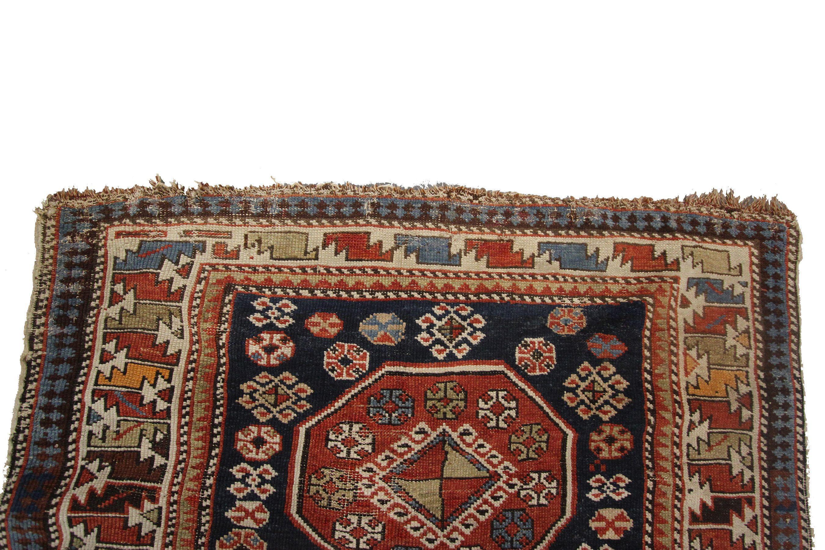 Hand-Knotted Pre-1900 Antique Shirvan Caucasian Rug Caucasian Shirvan Rug Wool Foundation For Sale