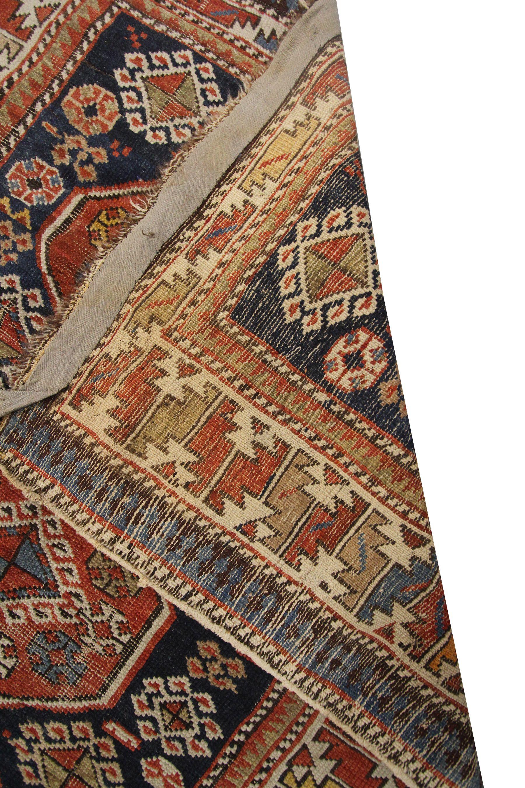 Pre-1900 Antique Shirvan Caucasian Rug Caucasian Shirvan Rug Wool Foundation In Good Condition For Sale In New York, NY