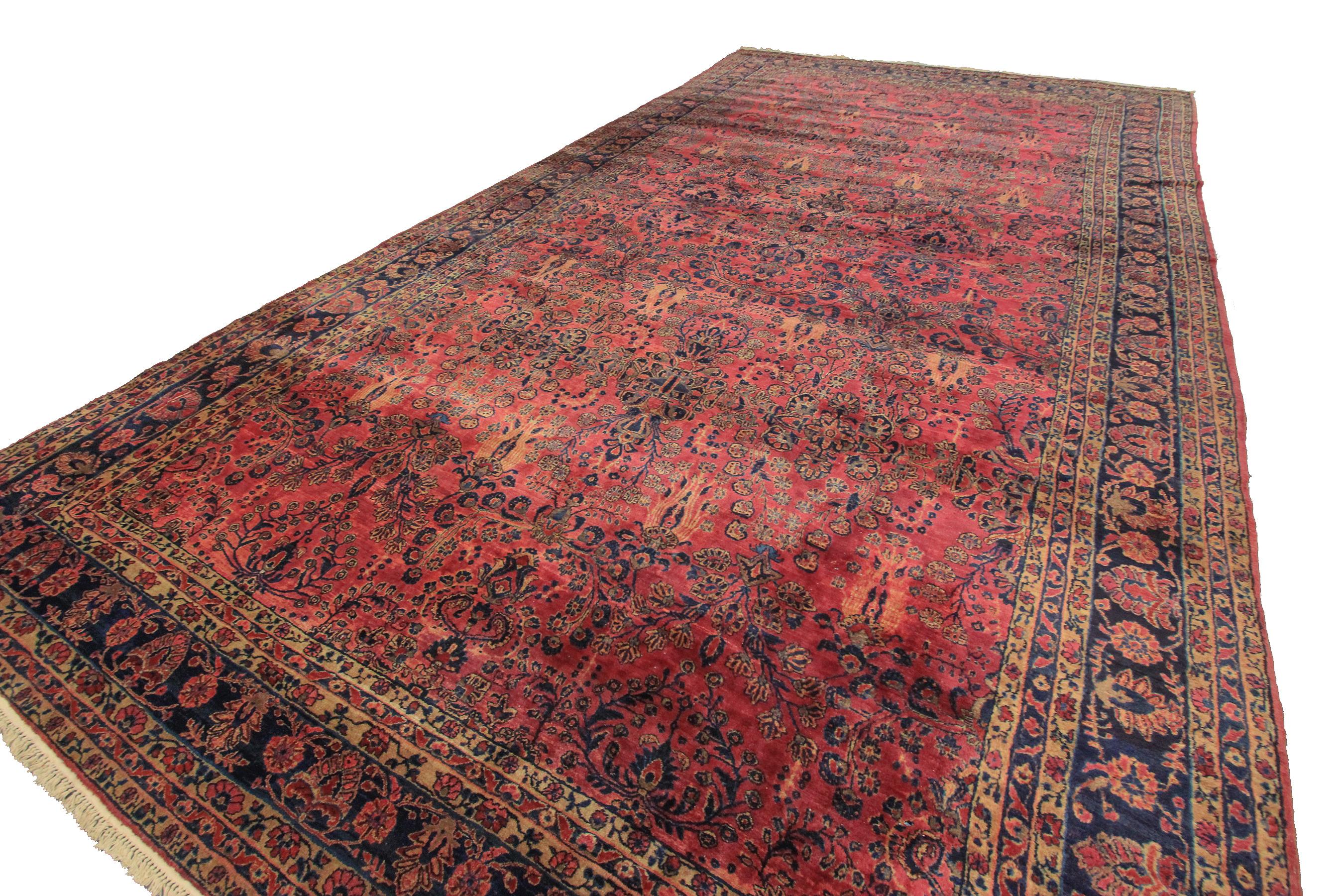 Hand-Knotted Pre-1900s Antique Persian Mohajeran Rug Oversized Antique Persian Rug 1890 For Sale