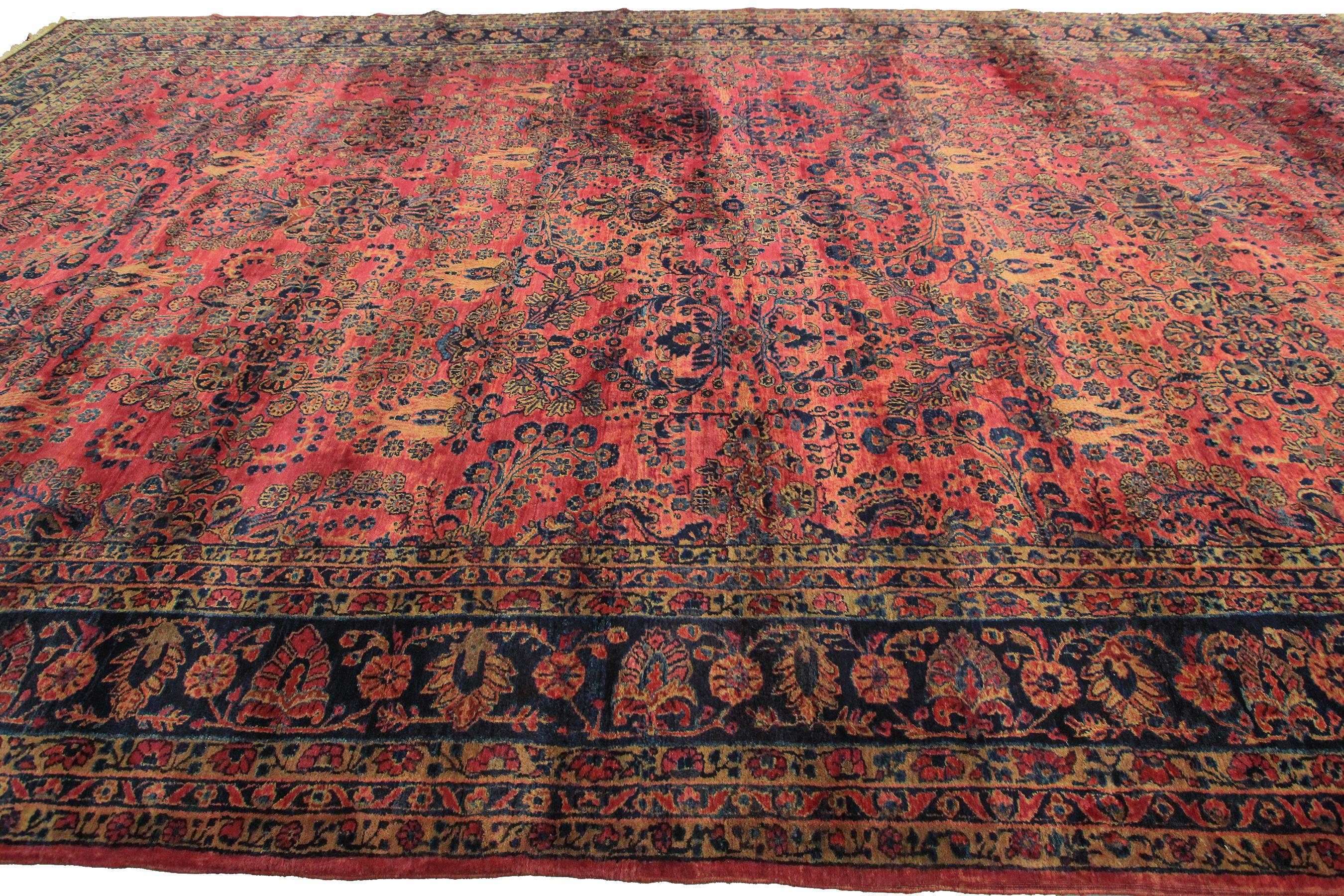 Pre-1900s Antique Persian Mohajeran Rug Oversized Antique Persian Rug 1890 For Sale 1