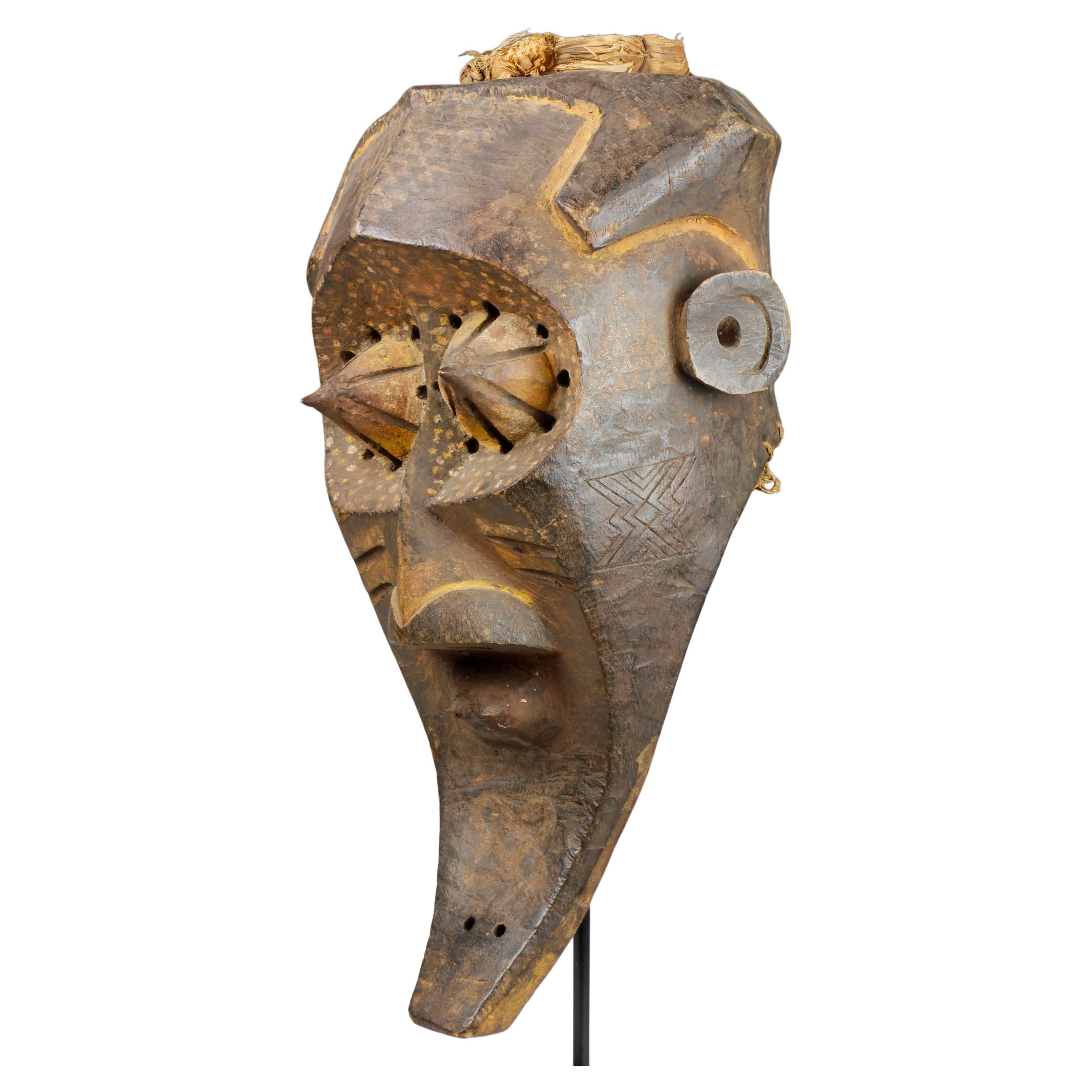 Pre-1940's Kete Mask With Powerful Expression, D.R.C. (Ex Penn Kent Collection) For Sale