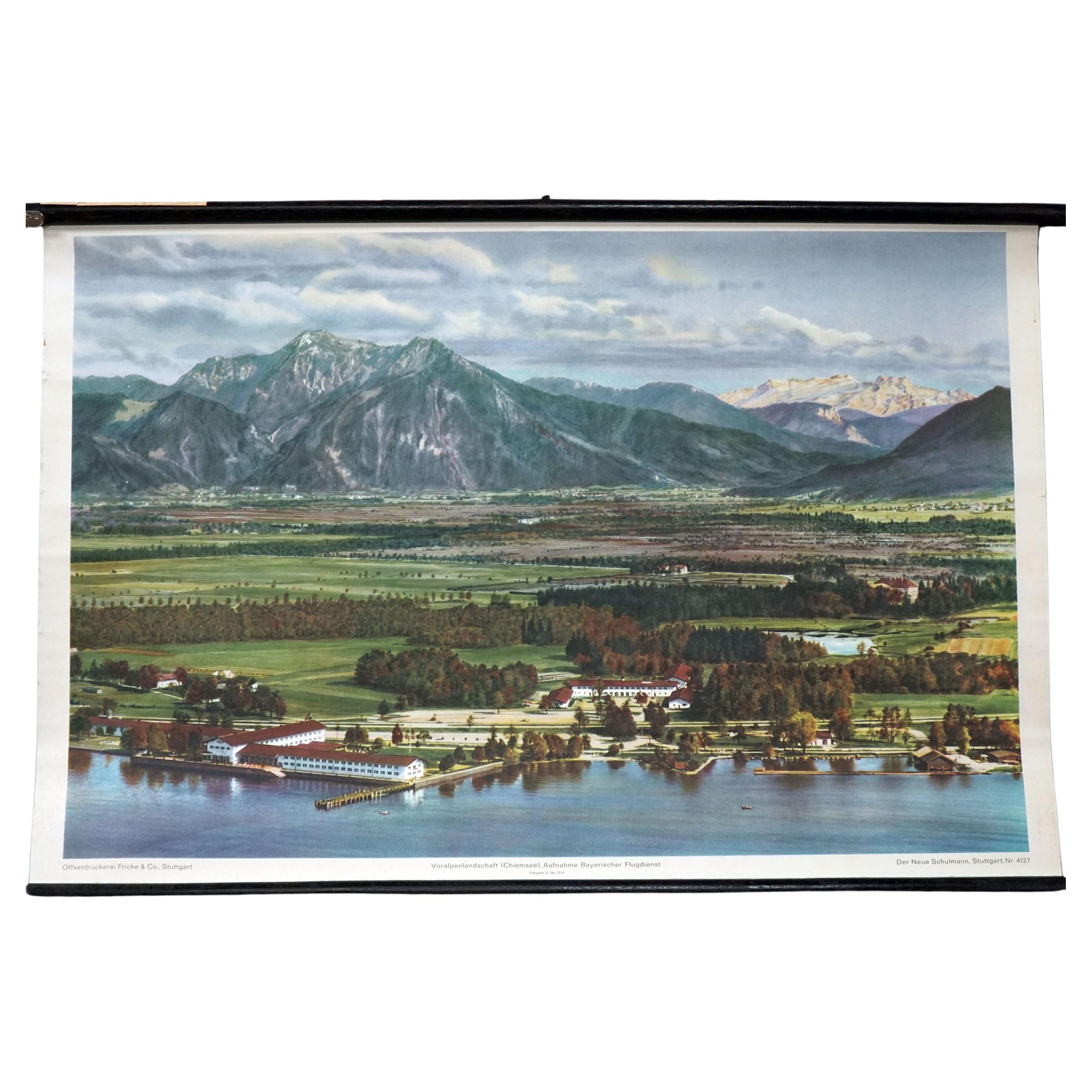 Pre-Alpine Landscape Foothills Bavaria Chiemsee Vintage Rollable Wall Chart For Sale