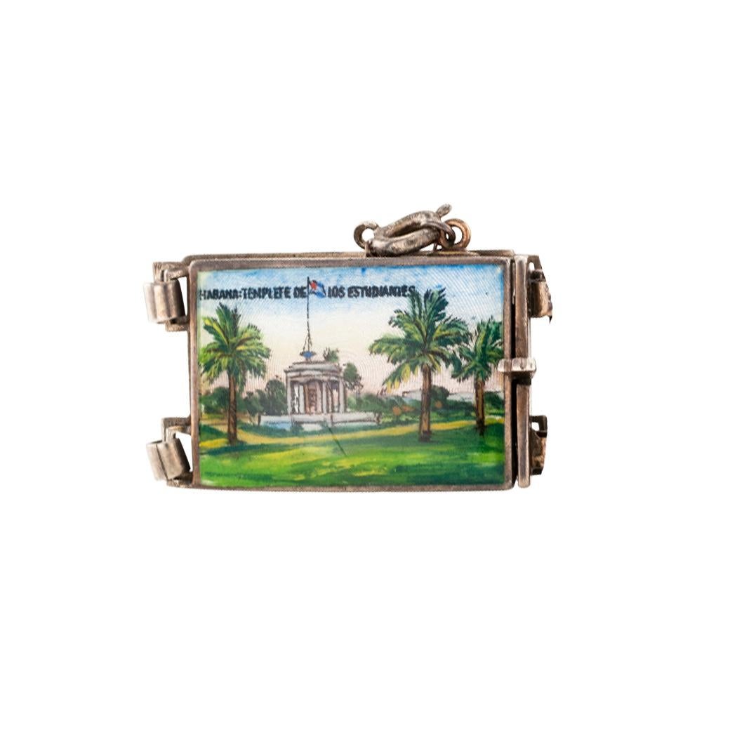 Art Deco Pre Castro Habana Cuba Travel Souvenir Bracelet Enamel Silver