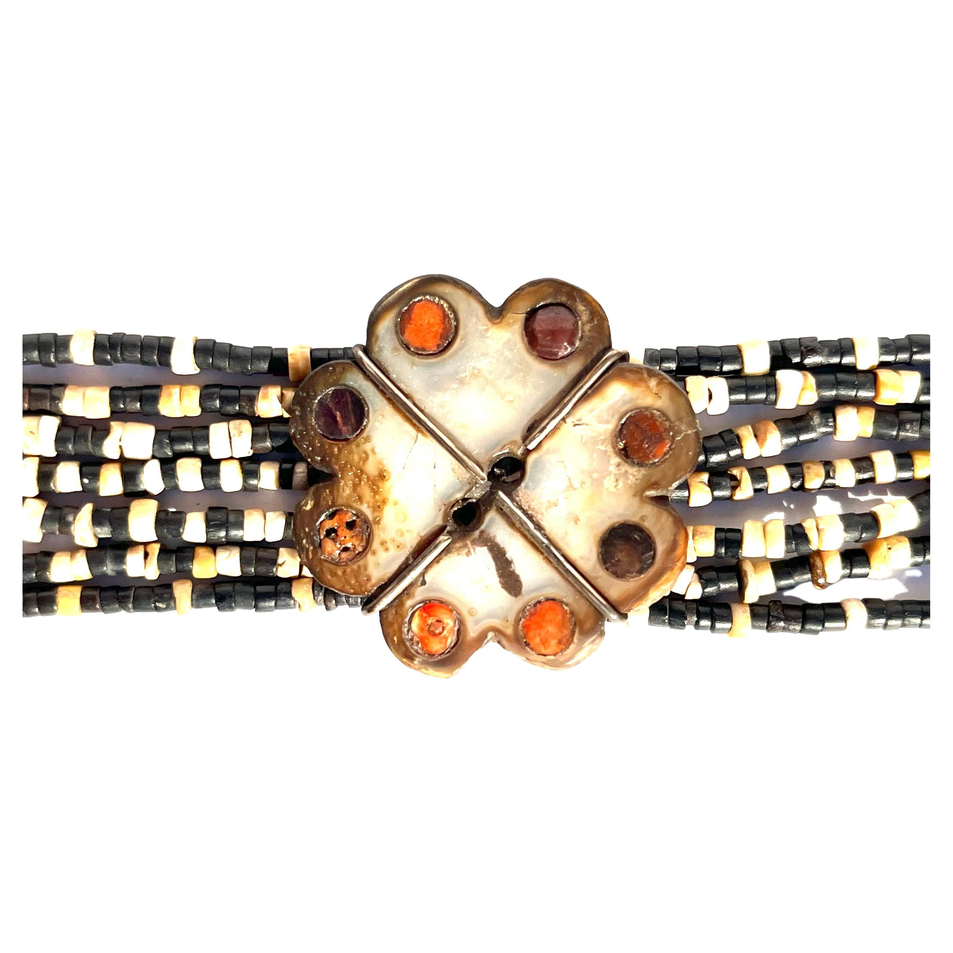 Pre Colombian Choker Necklace with Mother of Pearl and Beads For Sale