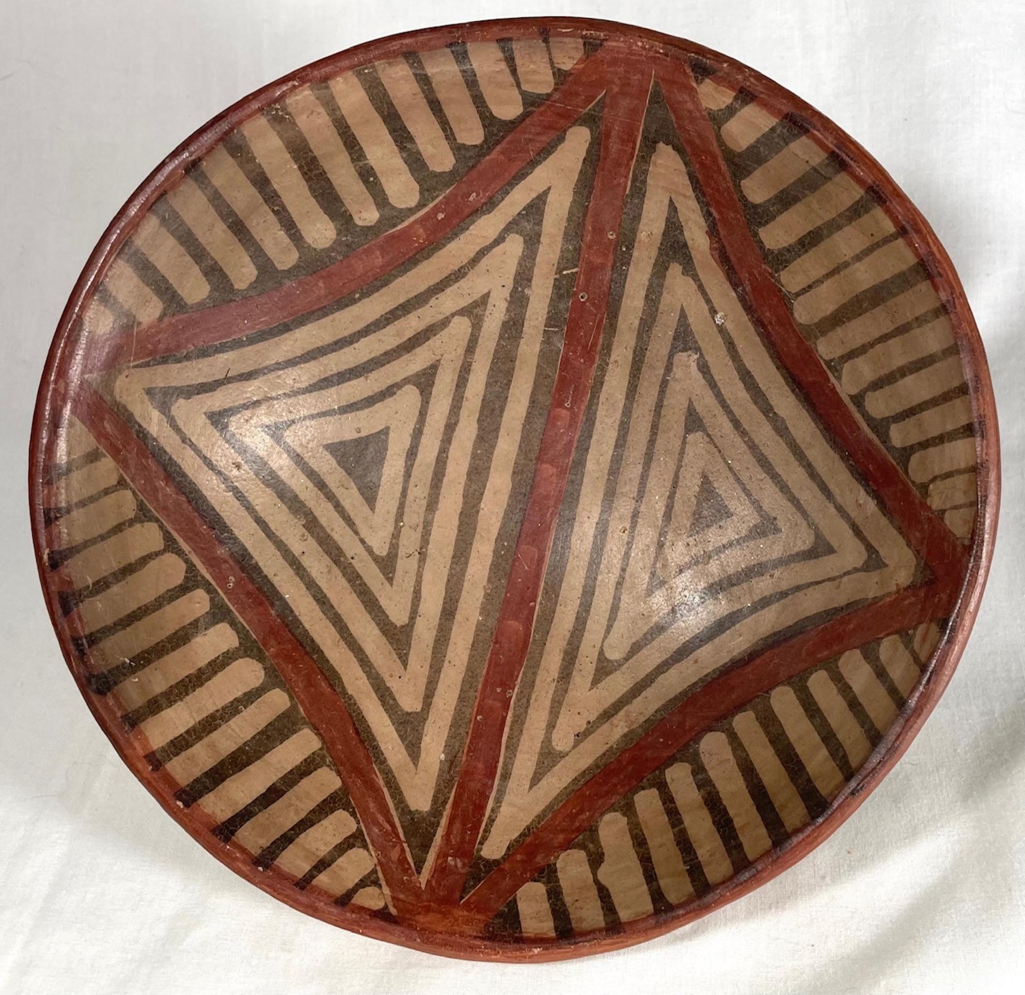 Hand-Painted Pre Colombian, Ecuadorian Pottery Bowl, Mucawa Drinking Vessel, Geometric Motifs