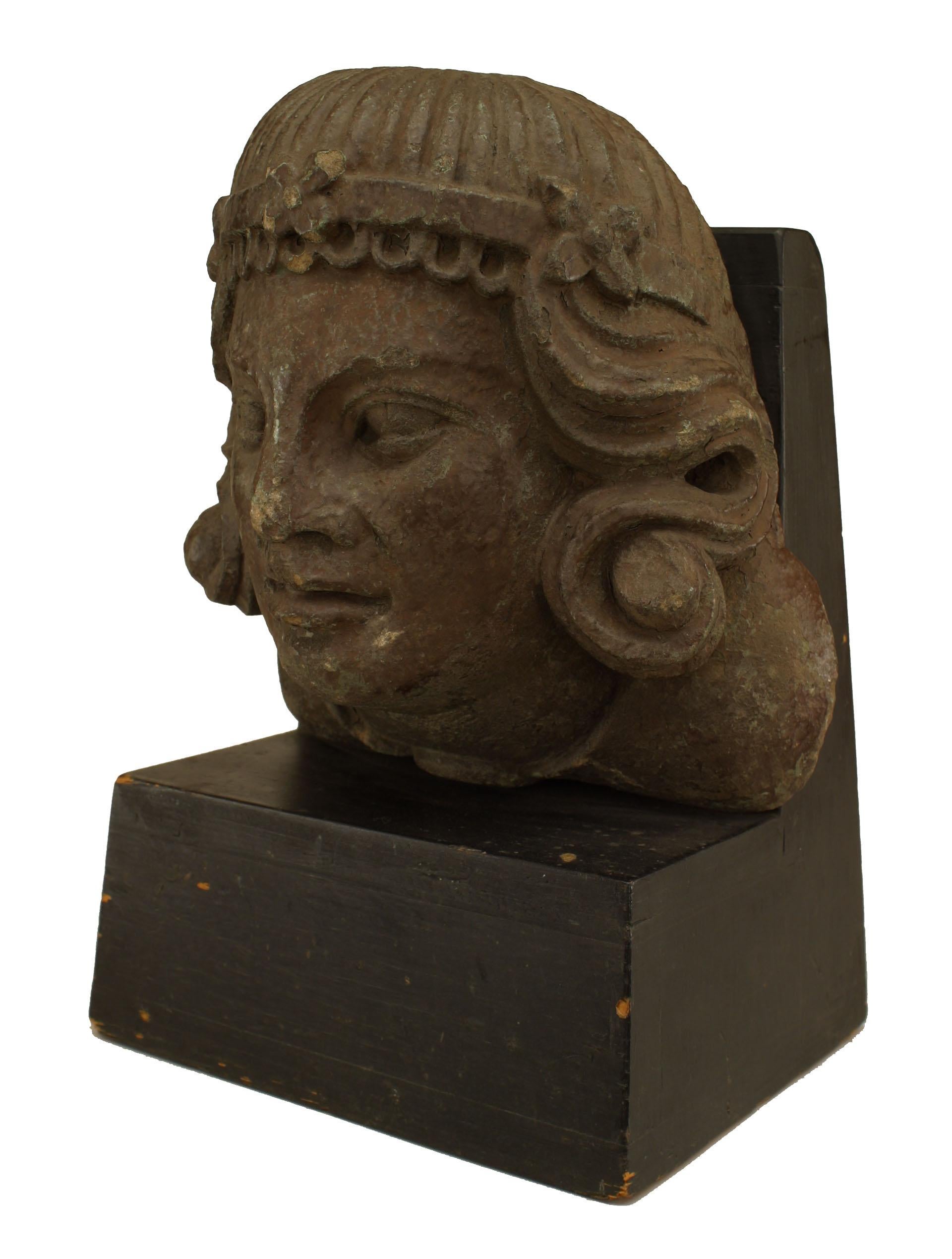 Lacquered Pre-Colombian Stone Bust For Sale