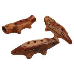 Pre-Columbian Style Nayarit Indian Polychromed Effigy Alligator Pipes