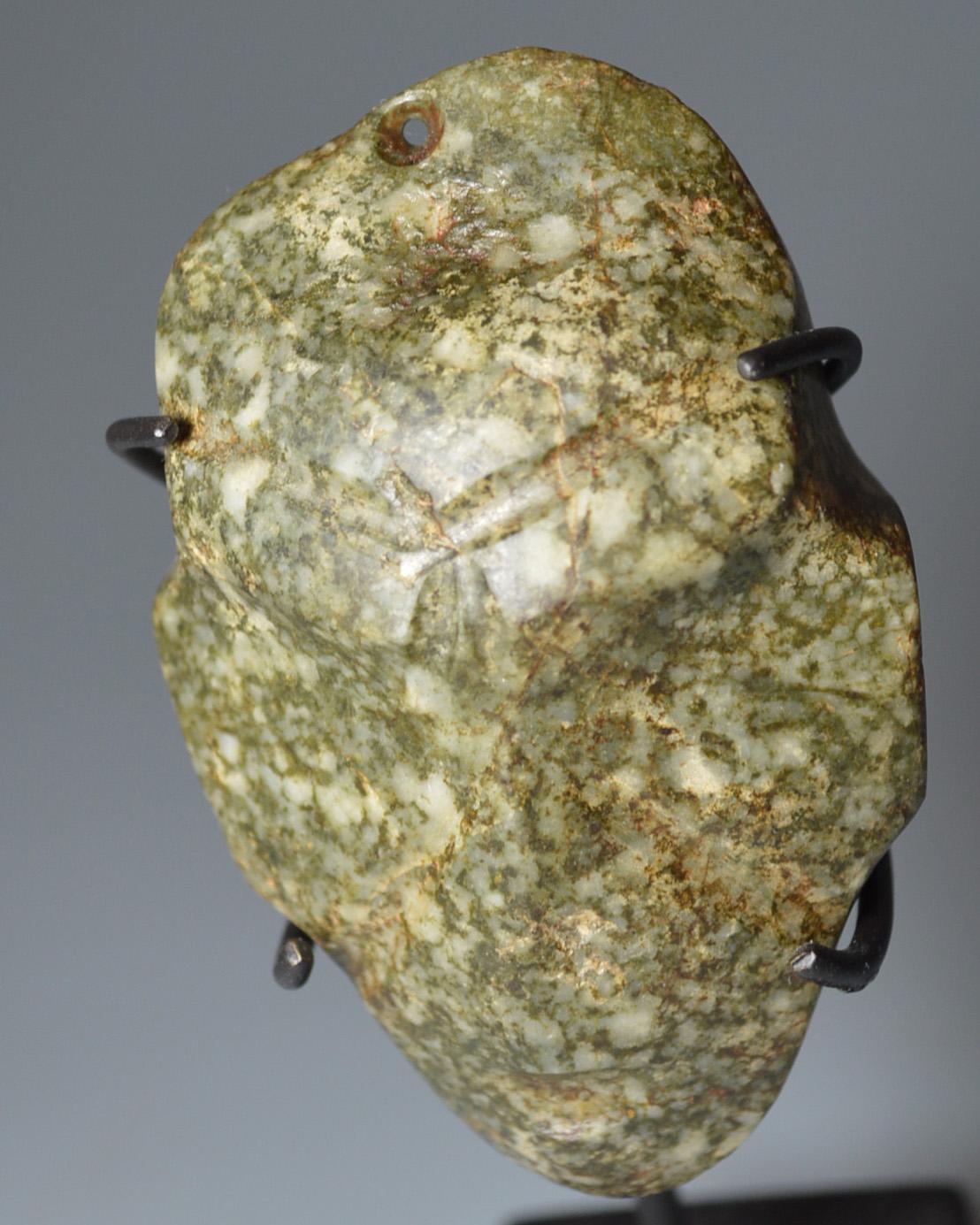 Mexican Pre Columbian Ancient Mexico Good Mezcala Green Stone Mask Pendant