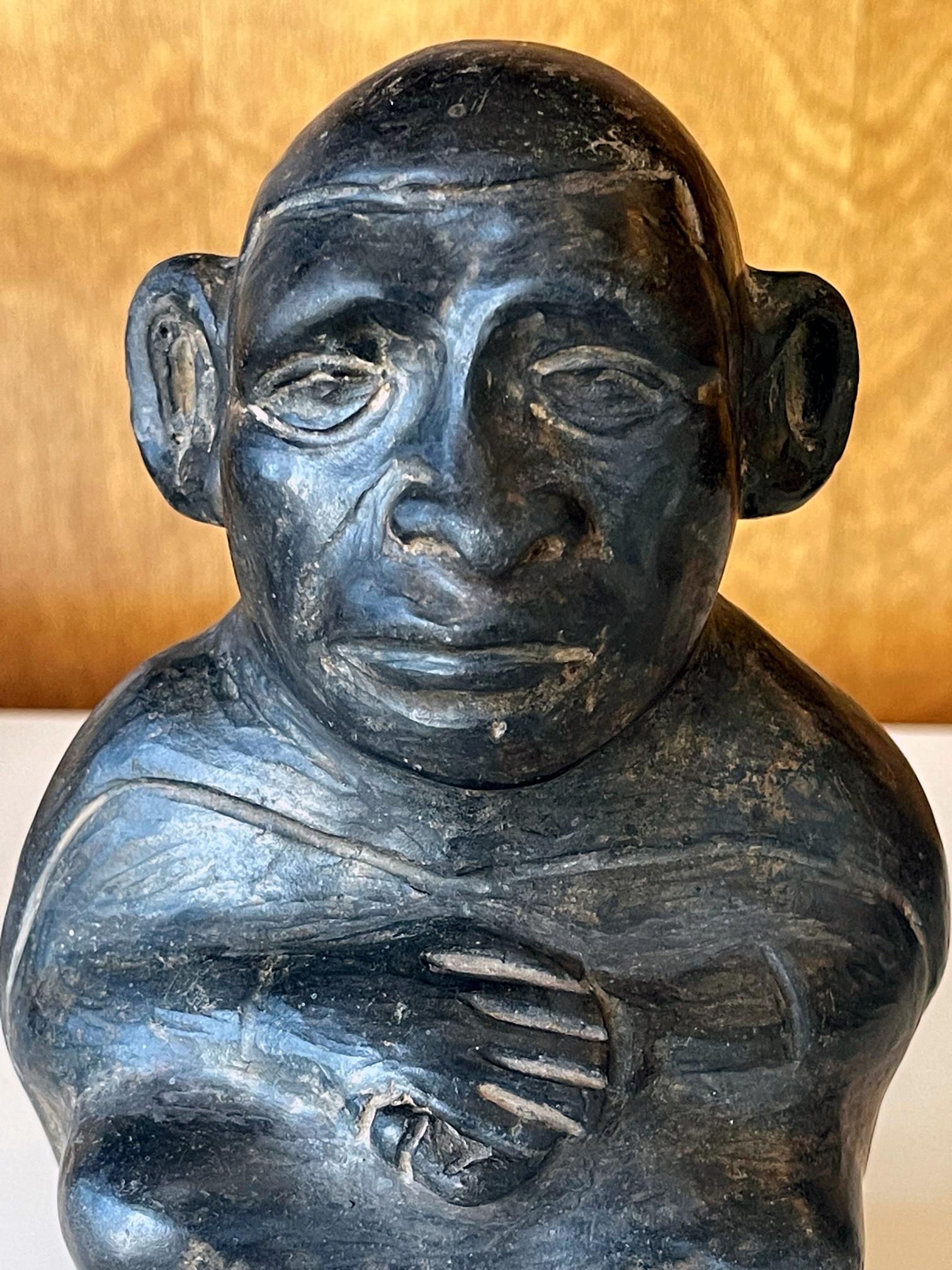 Ceramic Pre-Columbian Black Figural Stirrup Vessel Moche Culture For Sale