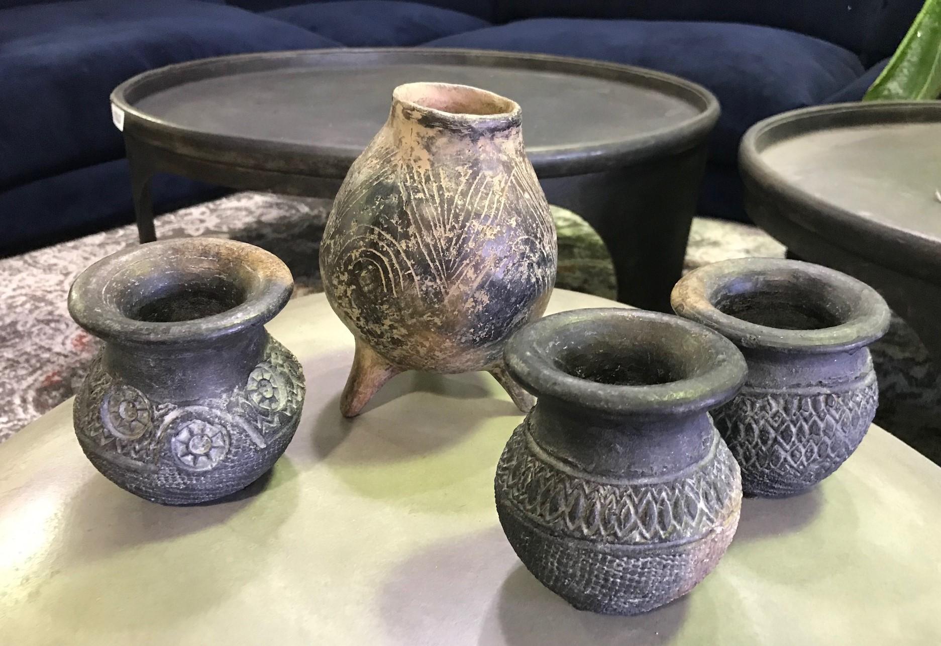 Pre-Columbian Blackware Ceramic Pottery Three-Legged Vase Cup Vessel 5