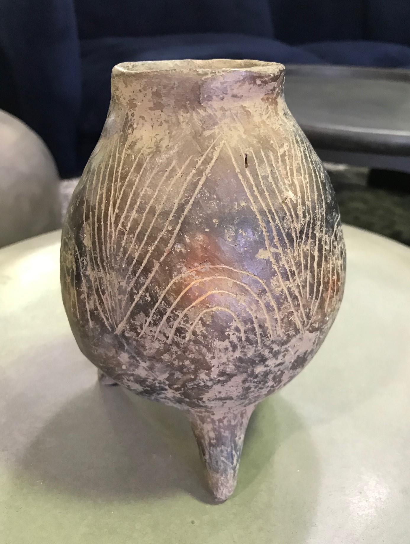 Central American Pre-Columbian Blackware Ceramic Pottery Three-Legged Vase Cup Vessel