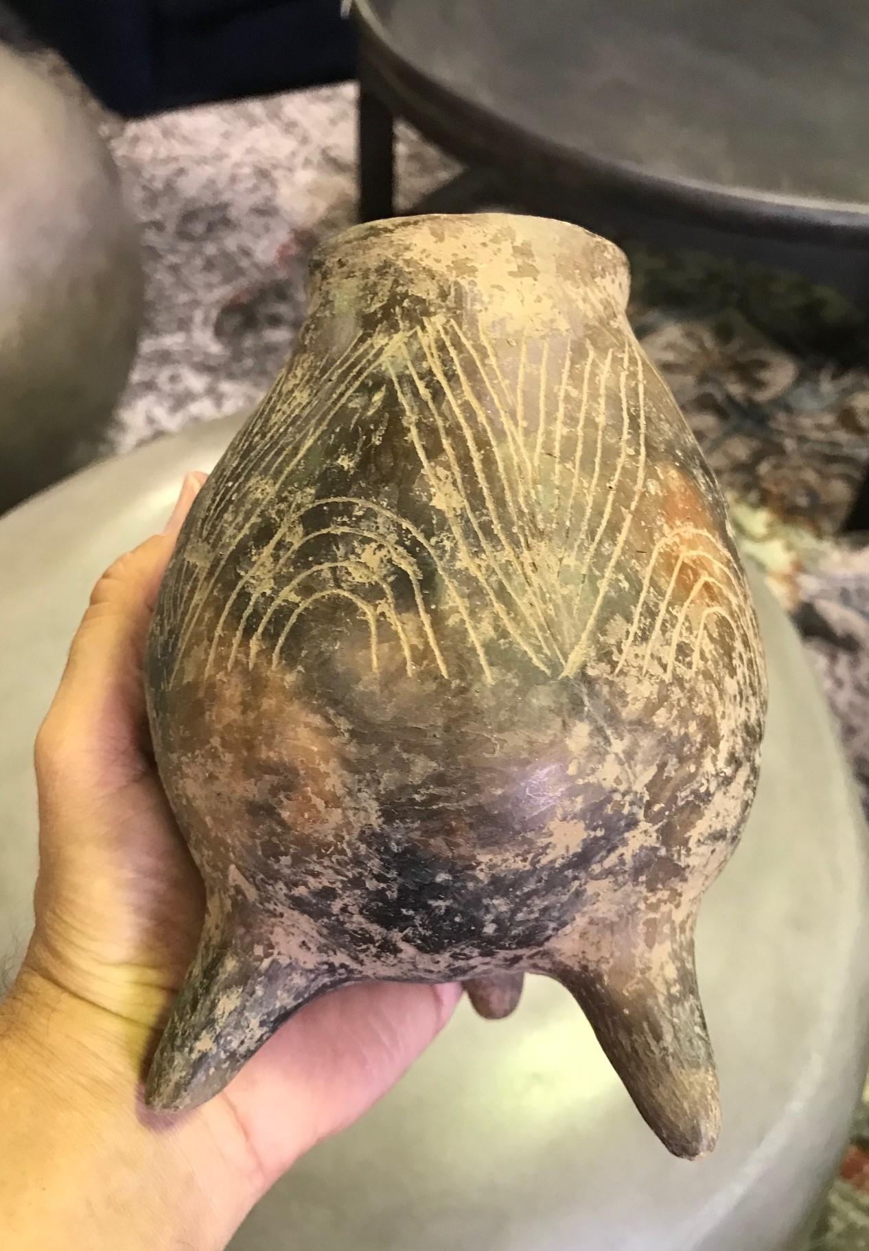 Pre-Columbian Blackware Ceramic Pottery Three-Legged Vase Cup Vessel 1
