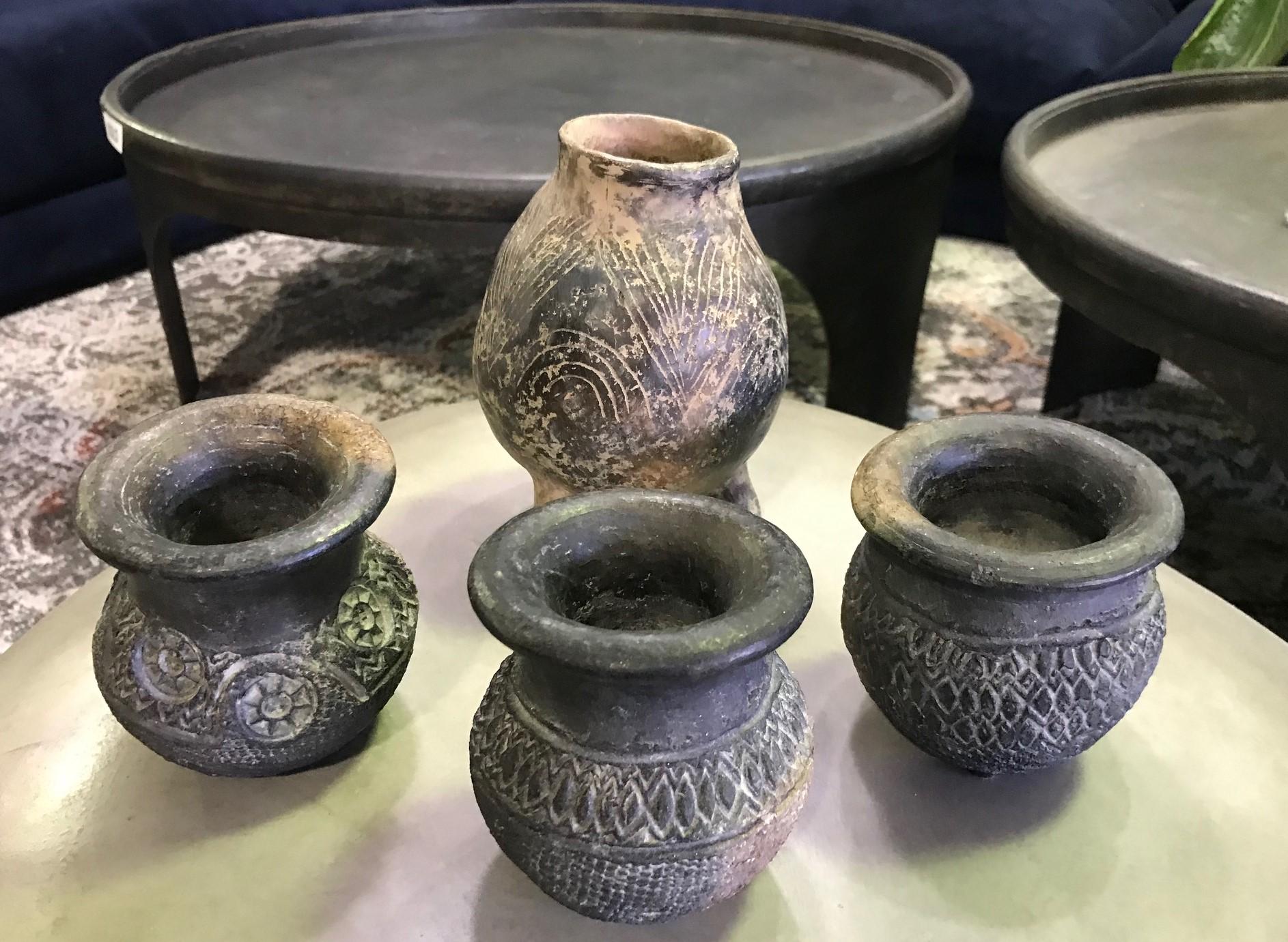 Pre-Columbian Blackware Ceramic Pottery Three-Legged Vase Cup Vessel 4