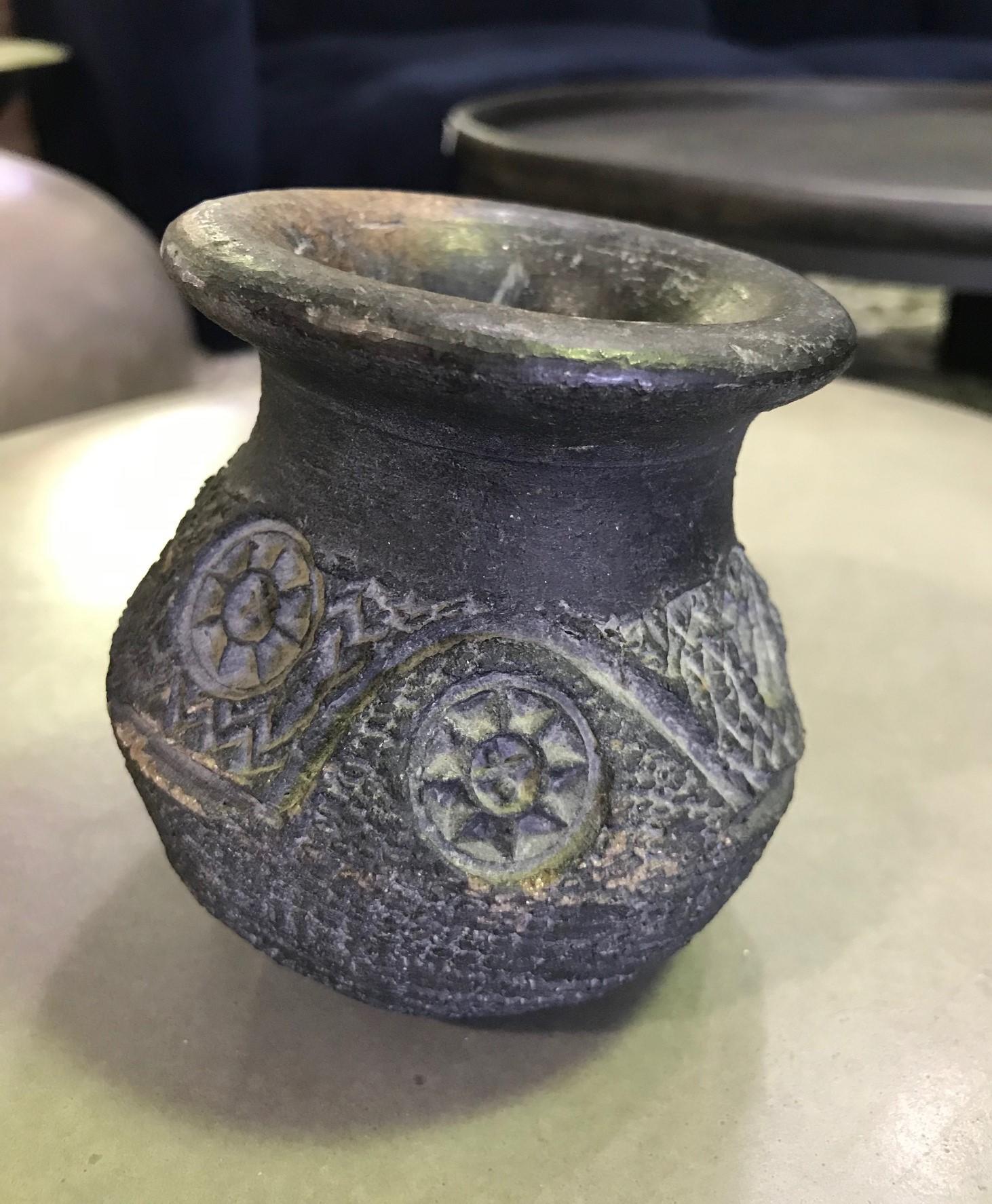 Hand-Crafted Pre-Columbian Blackware Ceramic Pottery Vase Cup Vessel