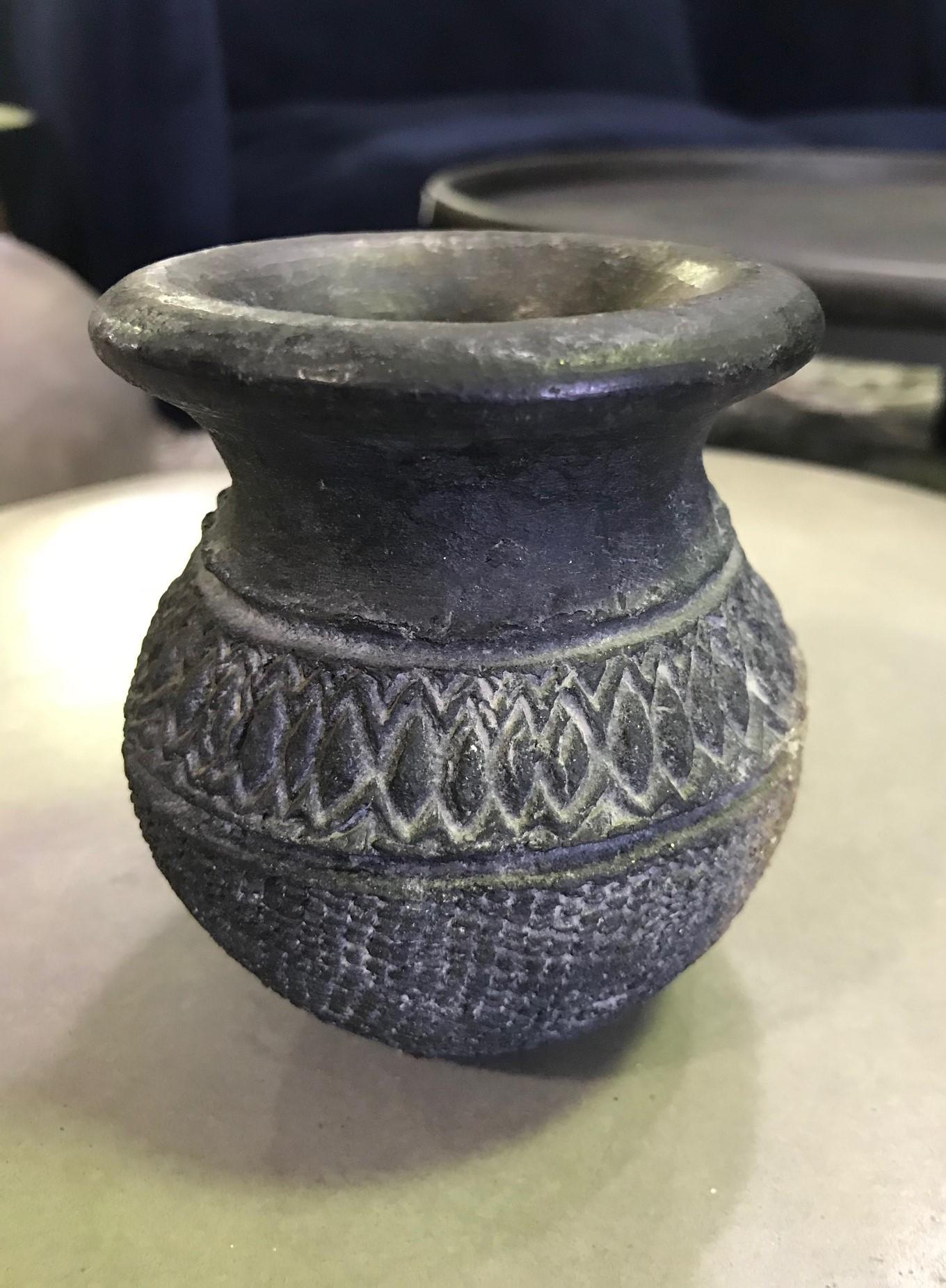 Hand-Crafted Pre-Columbian Blackware Ceramic Pottery Vase Cup Vessel