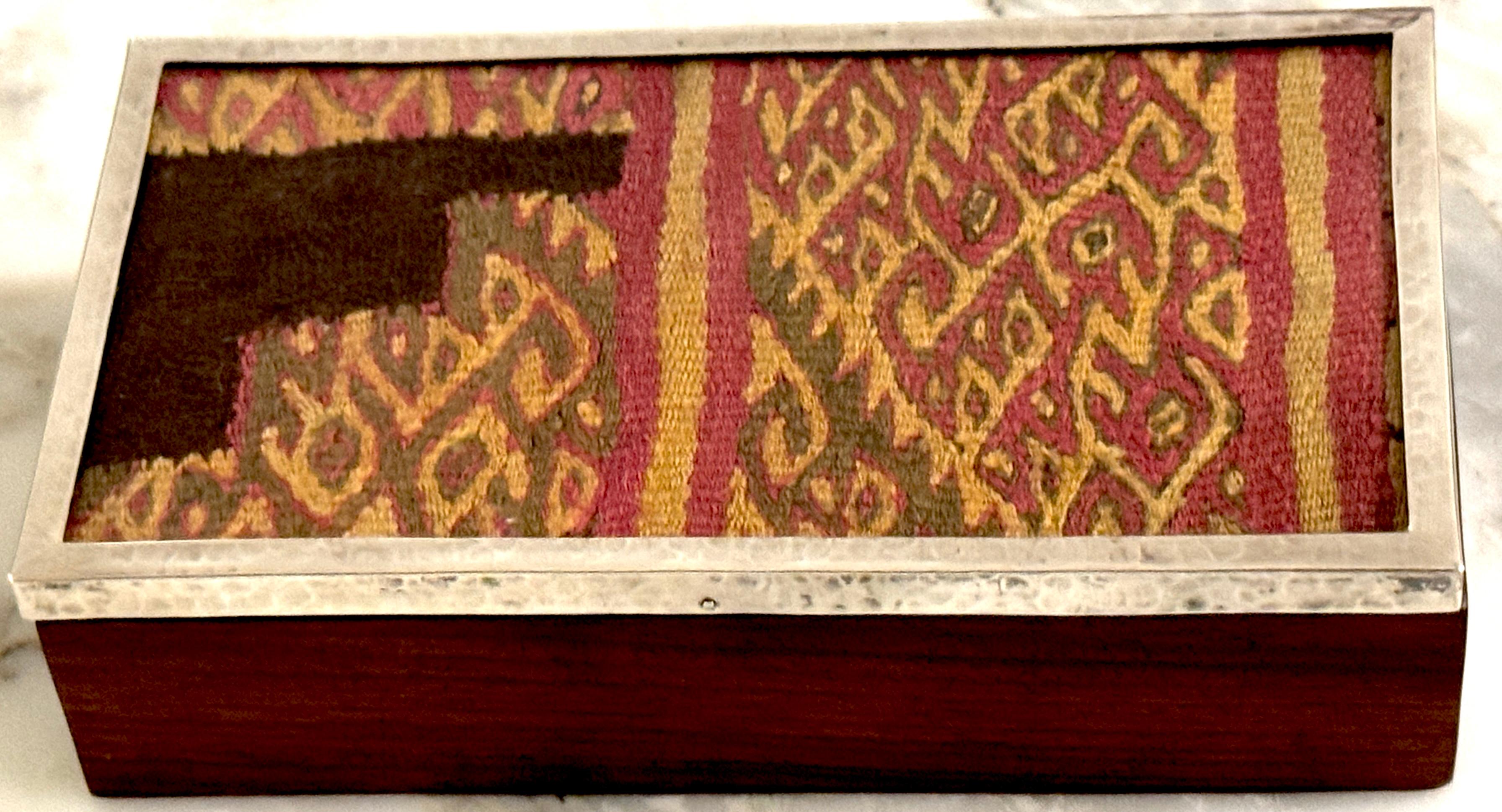 Carved Pre-Columbian Andean Textile Fragment in Sterling Silver & Hardwood Presentation For Sale