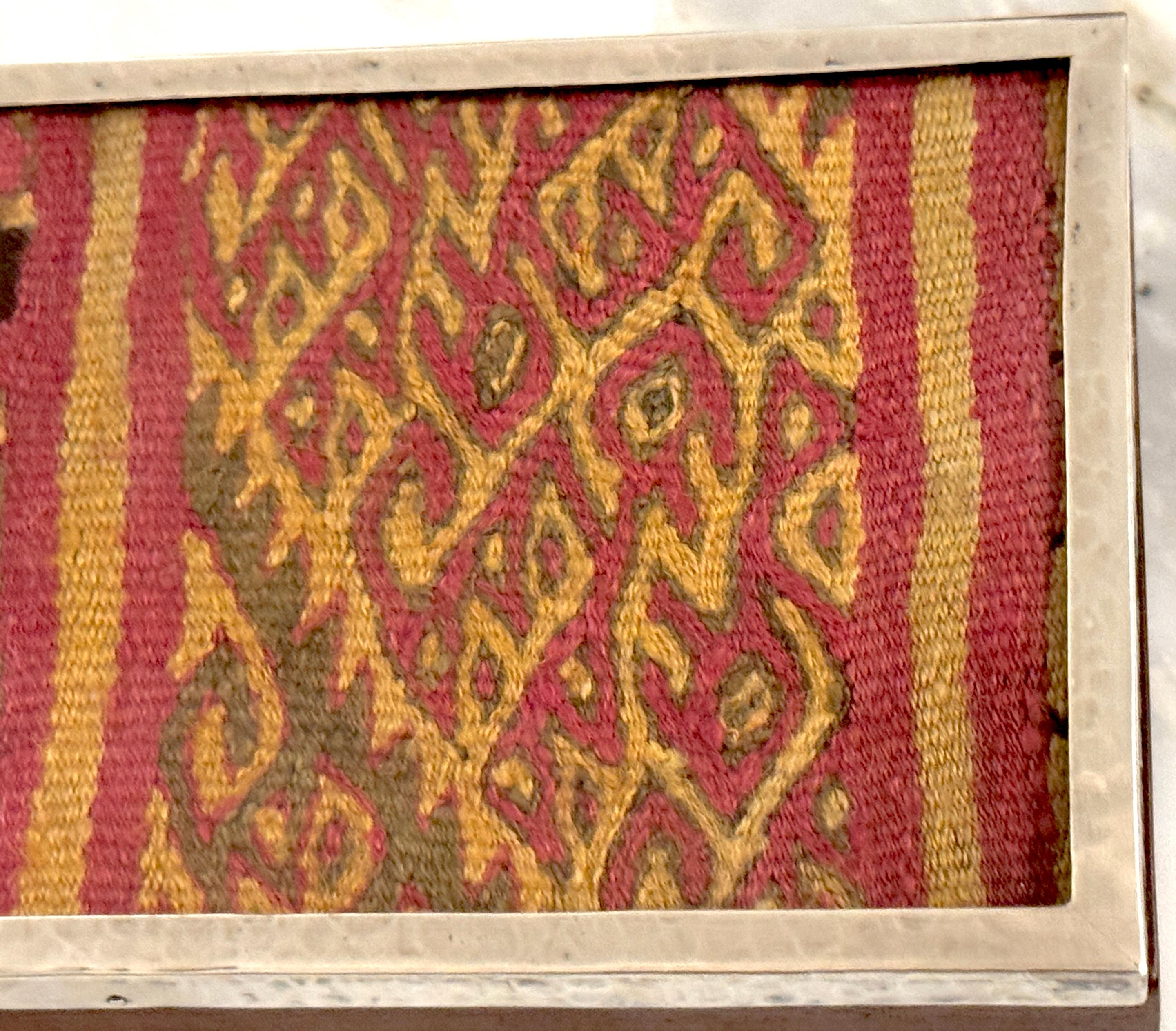 Pre-Columbian Andean Textile Fragment in Sterling Silver & Hardwood Presentation In Good Condition For Sale In West Palm Beach, FL