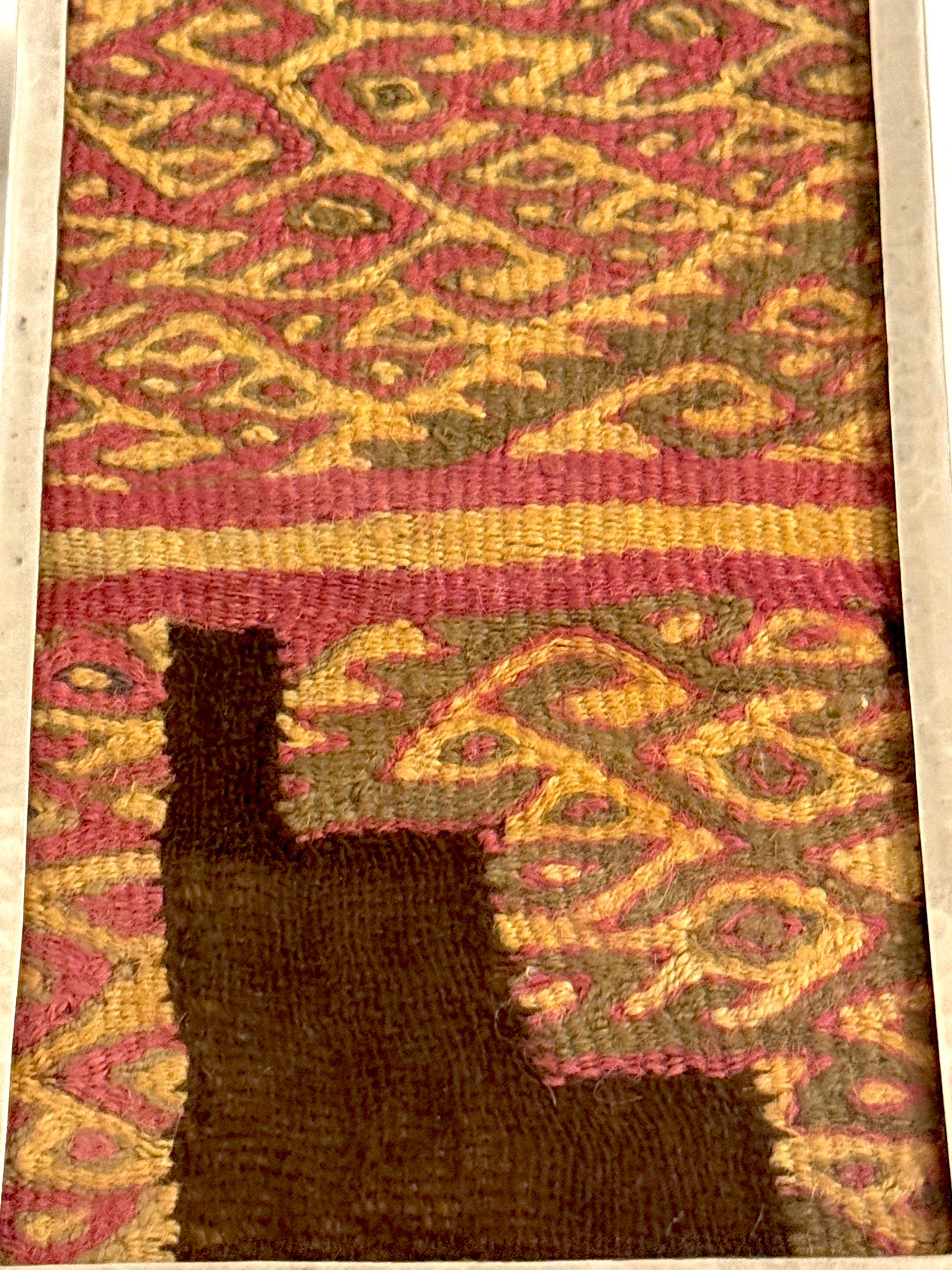 Pre-Columbian Andean Textile Fragment in Sterling Silver & Hardwood Presentation For Sale 1