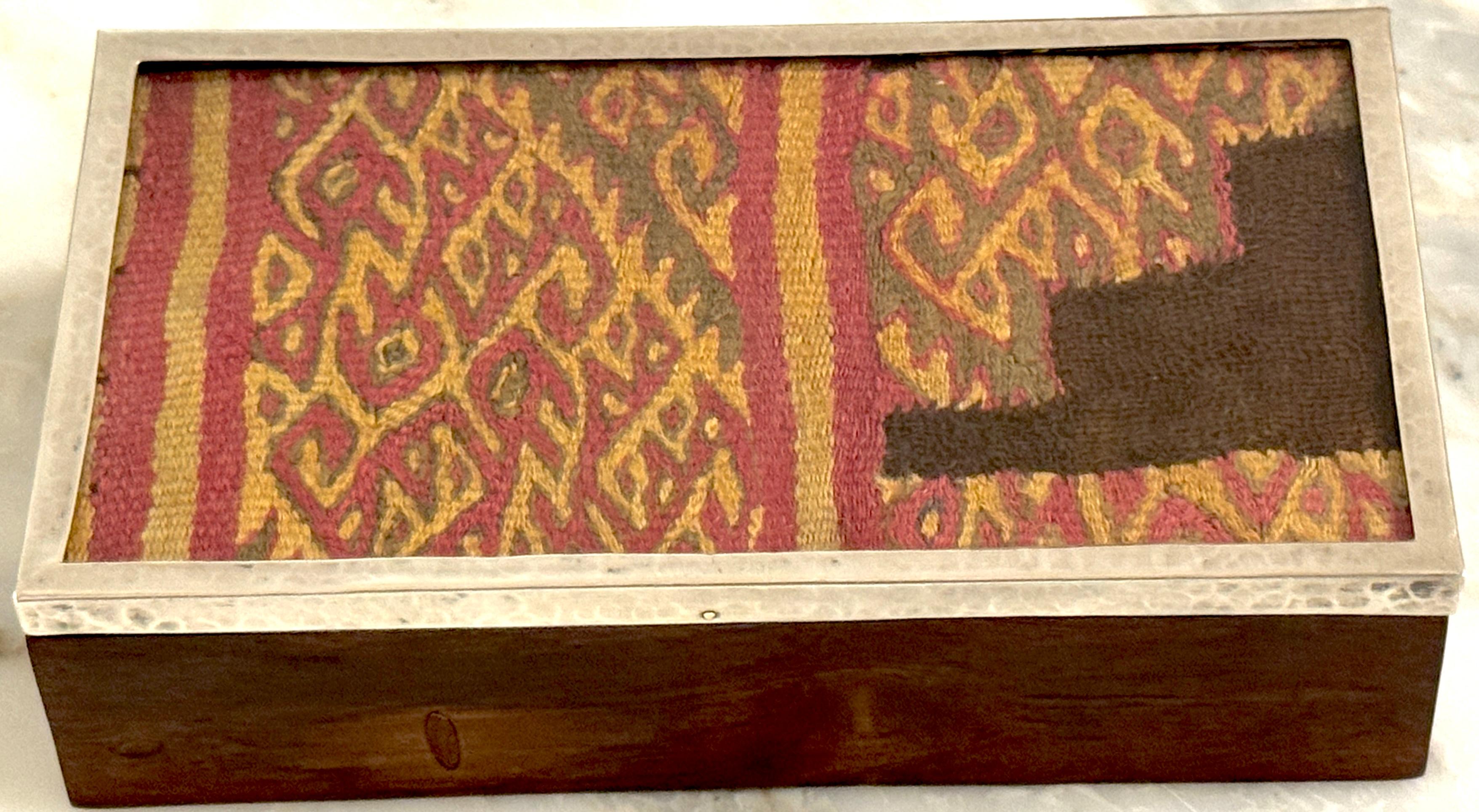 Pre-Columbian Andean Textile Fragment in Sterling Silver & Hardwood Presentation For Sale 2