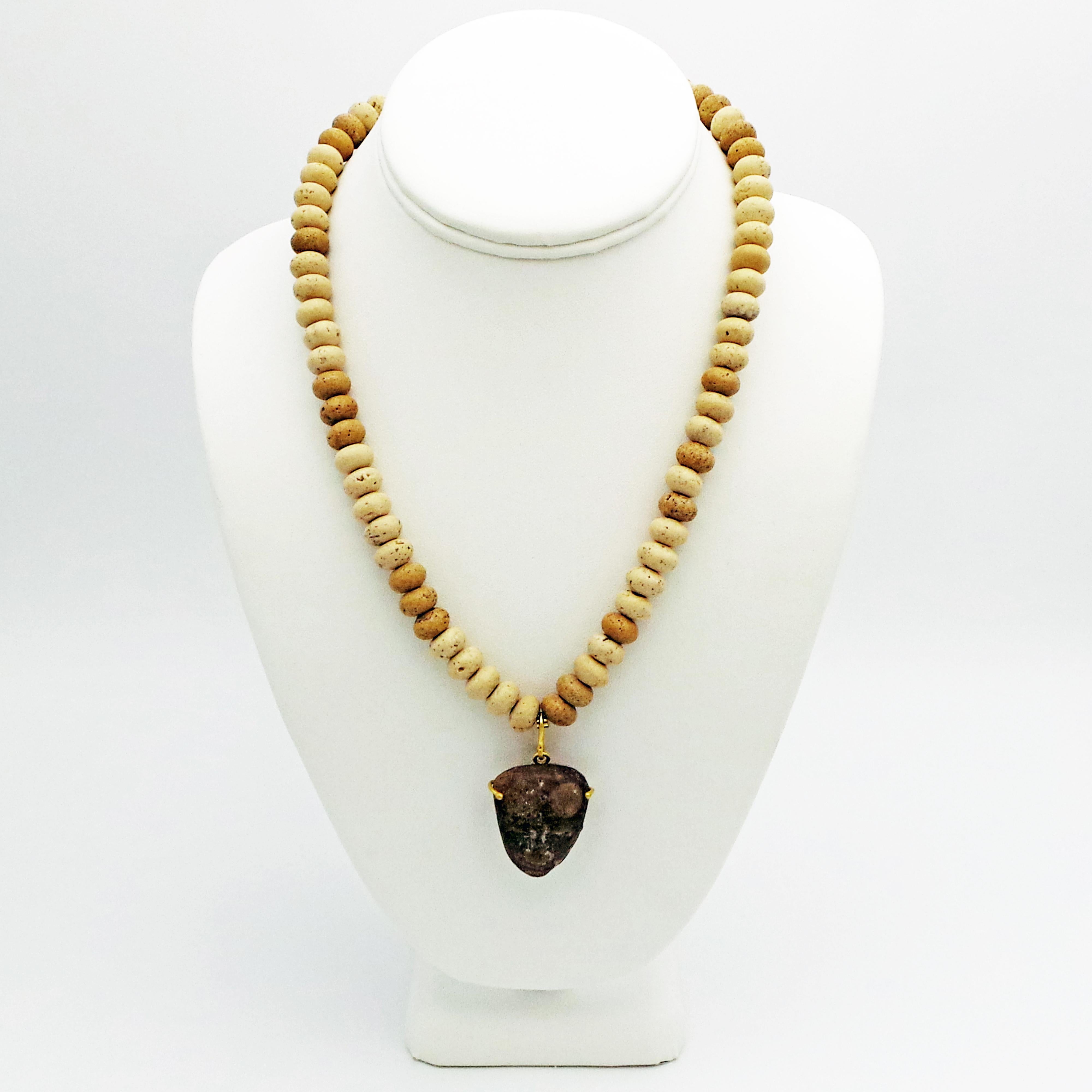 Contemporary Pre-Columbian Carved Stone Pendant on Roman Stone Beaded Necklace