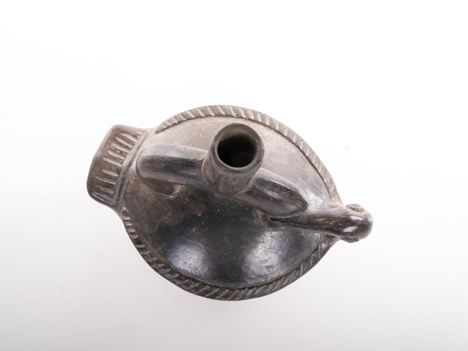 18th Century and Earlier Pre-Columbian Chimu Inca Blackware Stirrup Vessel
