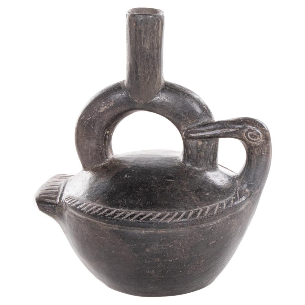 Pre-Columbian Chimu Inca Blackware Stirrup Vessel