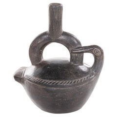 Pre-Columbian Chimu Inca Blackware Stirrup Vessel