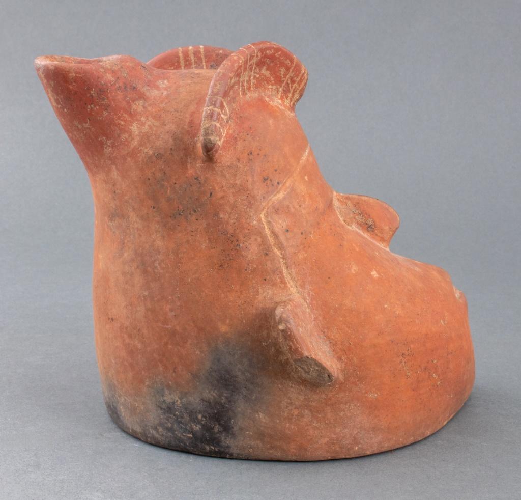 18th Century and Earlier Pre-Columbian Colima Redware Head Form Vessel