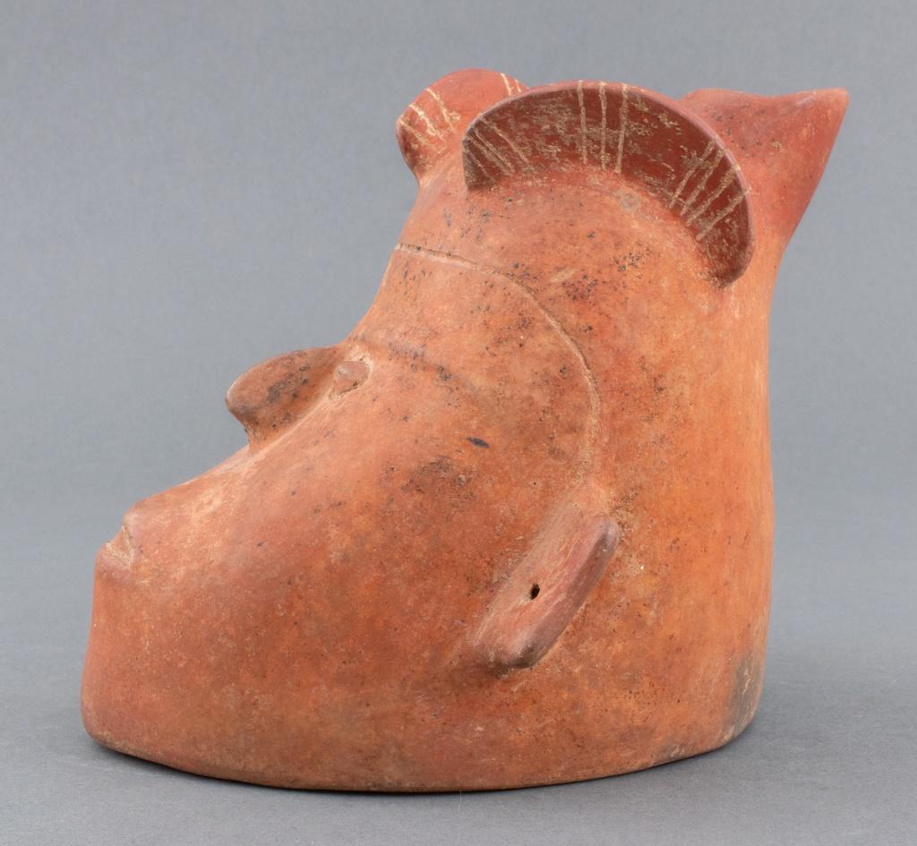 Ceramic Pre-Columbian Colima Redware Head Form Vessel