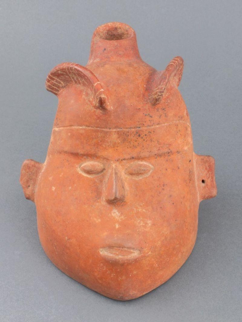 Pre-Columbian Colima Redware Head Form Vessel 1