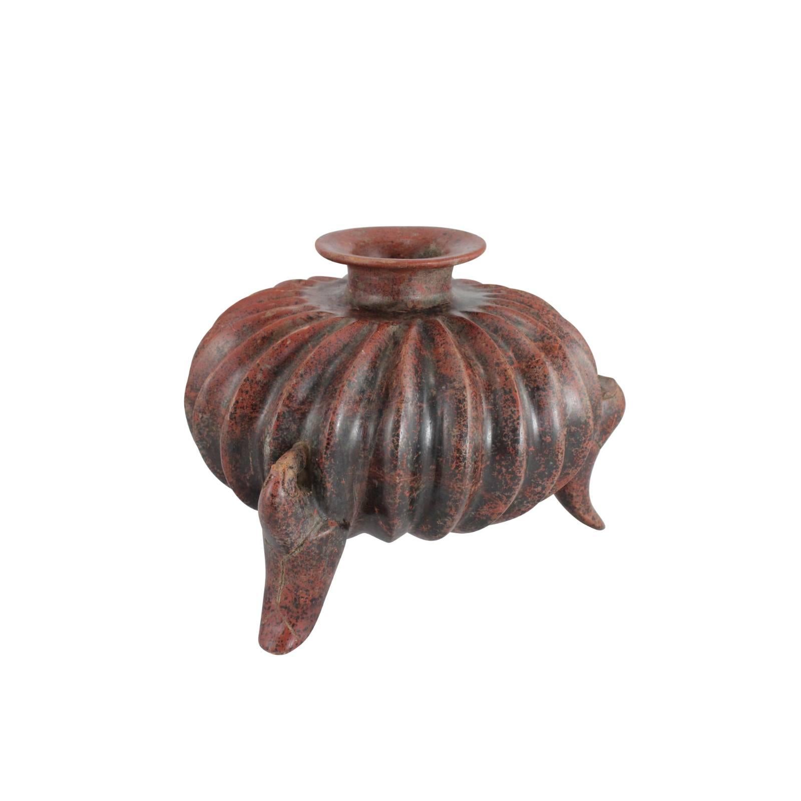 18th Century and Earlier Pre-Columbian Colima Slip-Glazed Earthenware Tripod Vessel For Sale