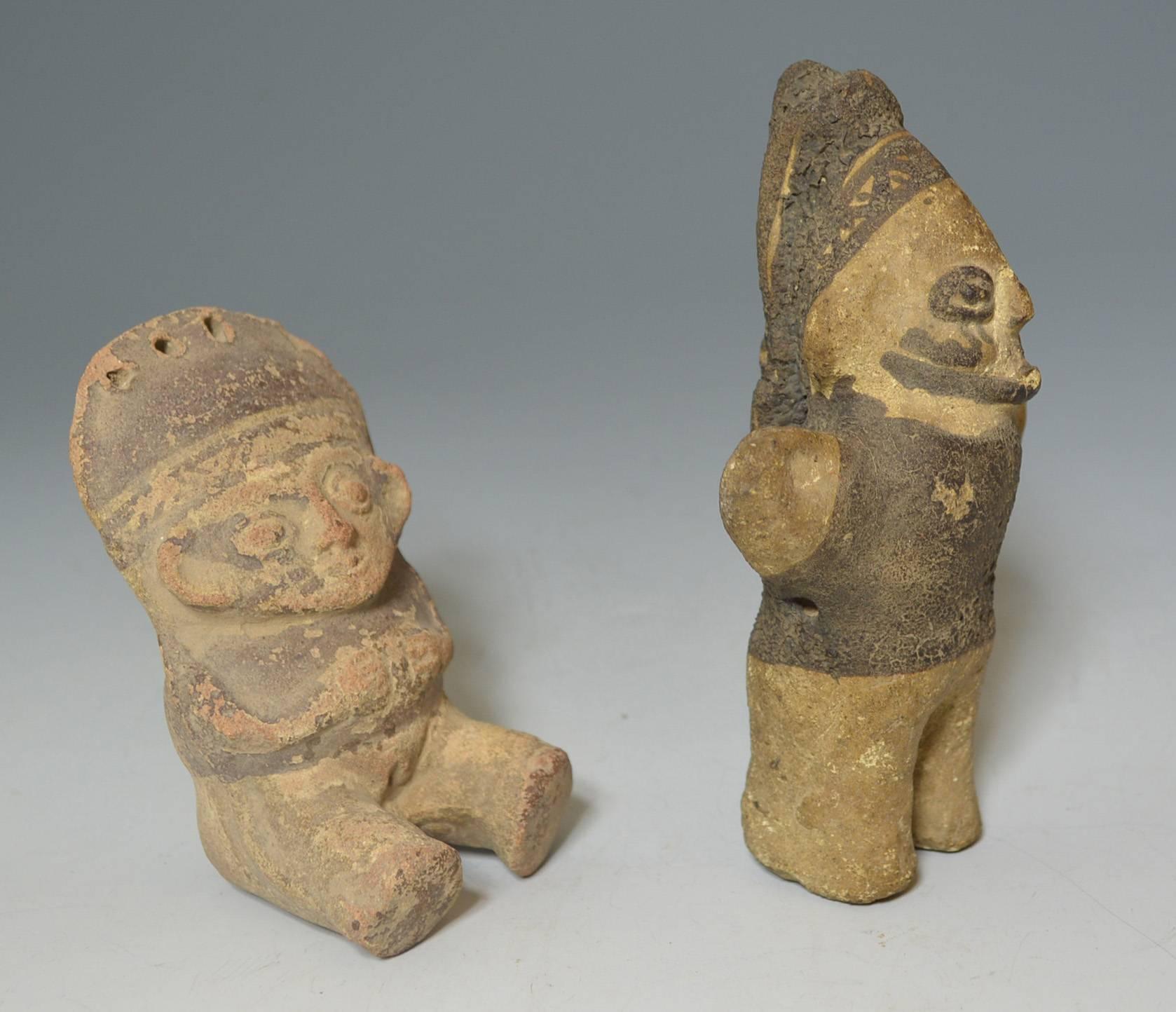 Peruvian Pre Columbian Cute Chancay Cuchimilco Figures Pair of Ancient South America
