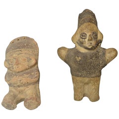 Antique Pre Columbian Cute Chancay Cuchimilco Figures Pair of Ancient South America