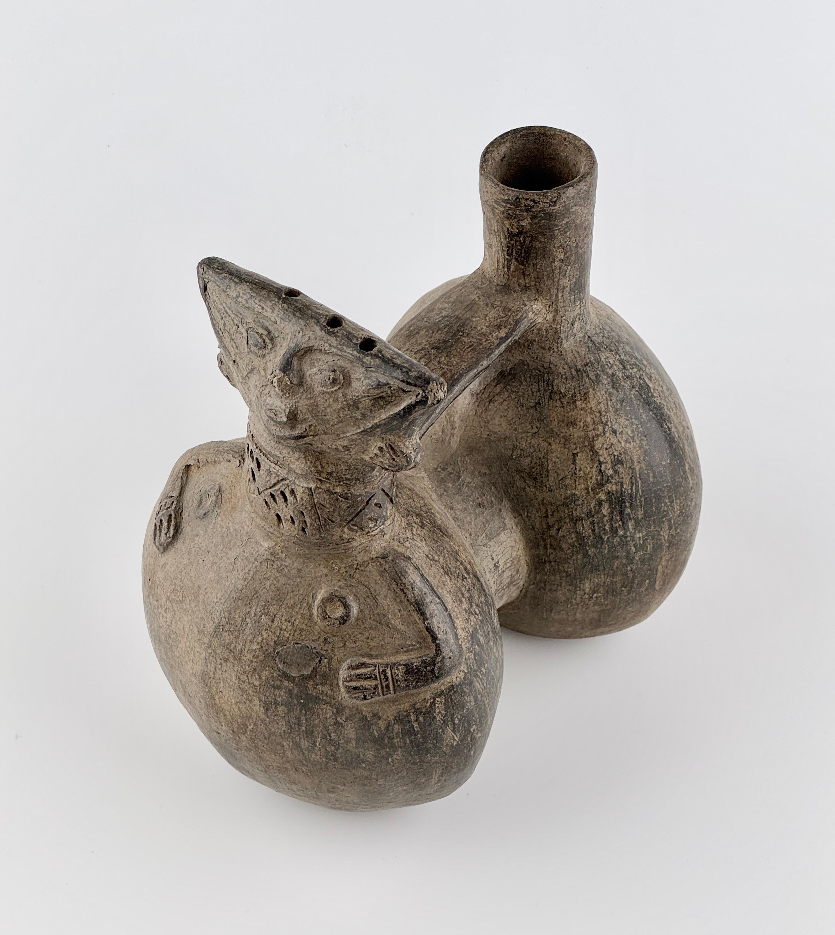 Pottery Pre Columbian Double-Spouted Anthropomorphic Vessel For Sale
