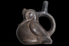 Pre-Columbian Duck Effigy Stirrup-Spout Vessel, Moche Peru 200-450 AD, Blackware