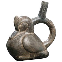 Pre-Columbian Duck Effigy Stirrup-Spout Vessel, Moche Peru 200-450 AD, Blackware