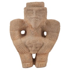 Pre Columbian Figure Volcanic Stone Trophy Head Hunter Statue, Costa Rica 800 AD