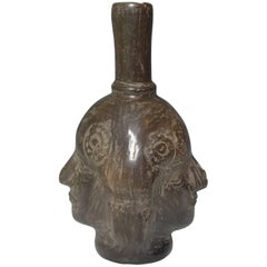 Antique Pre Columbian Fine Inca Janus Head Vessel Ancient South America