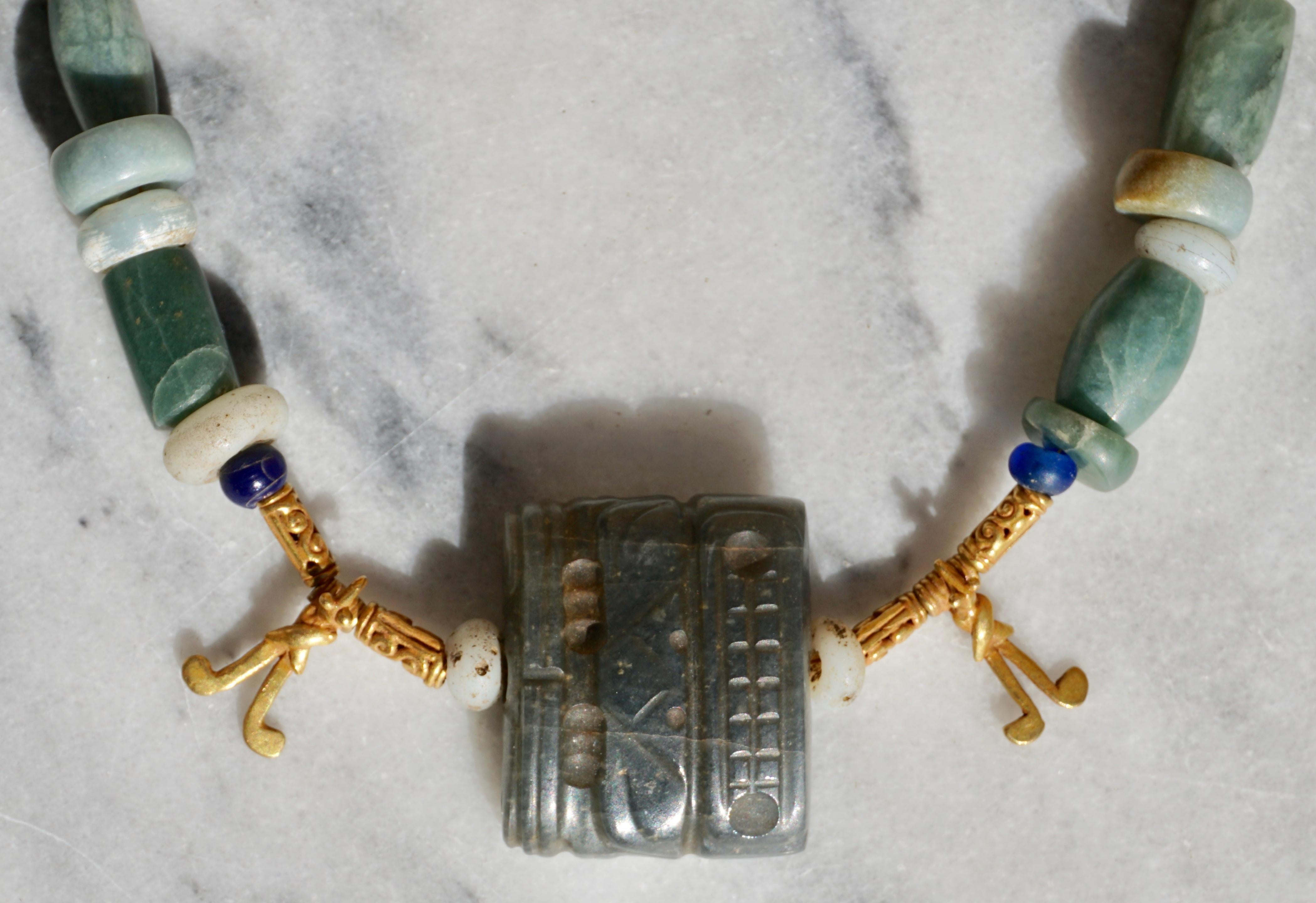 18th Century and Earlier Pre Columbian Gold and Jade Necklace 