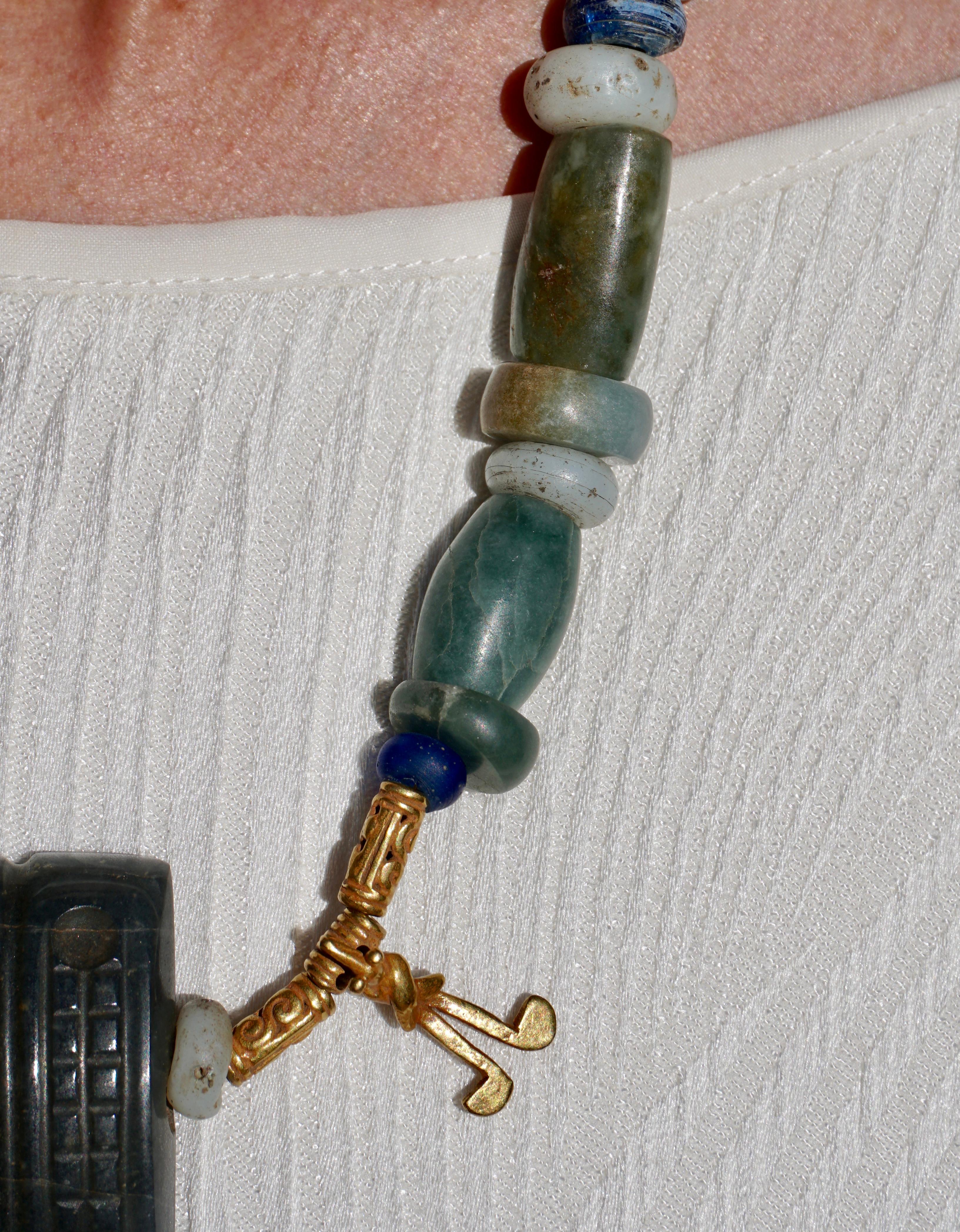 Cast Pre Columbian Gold and Jade Necklace 