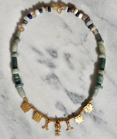 Pre Columbian Gold and Jade Nicoya Peninsula Pendant Necklace