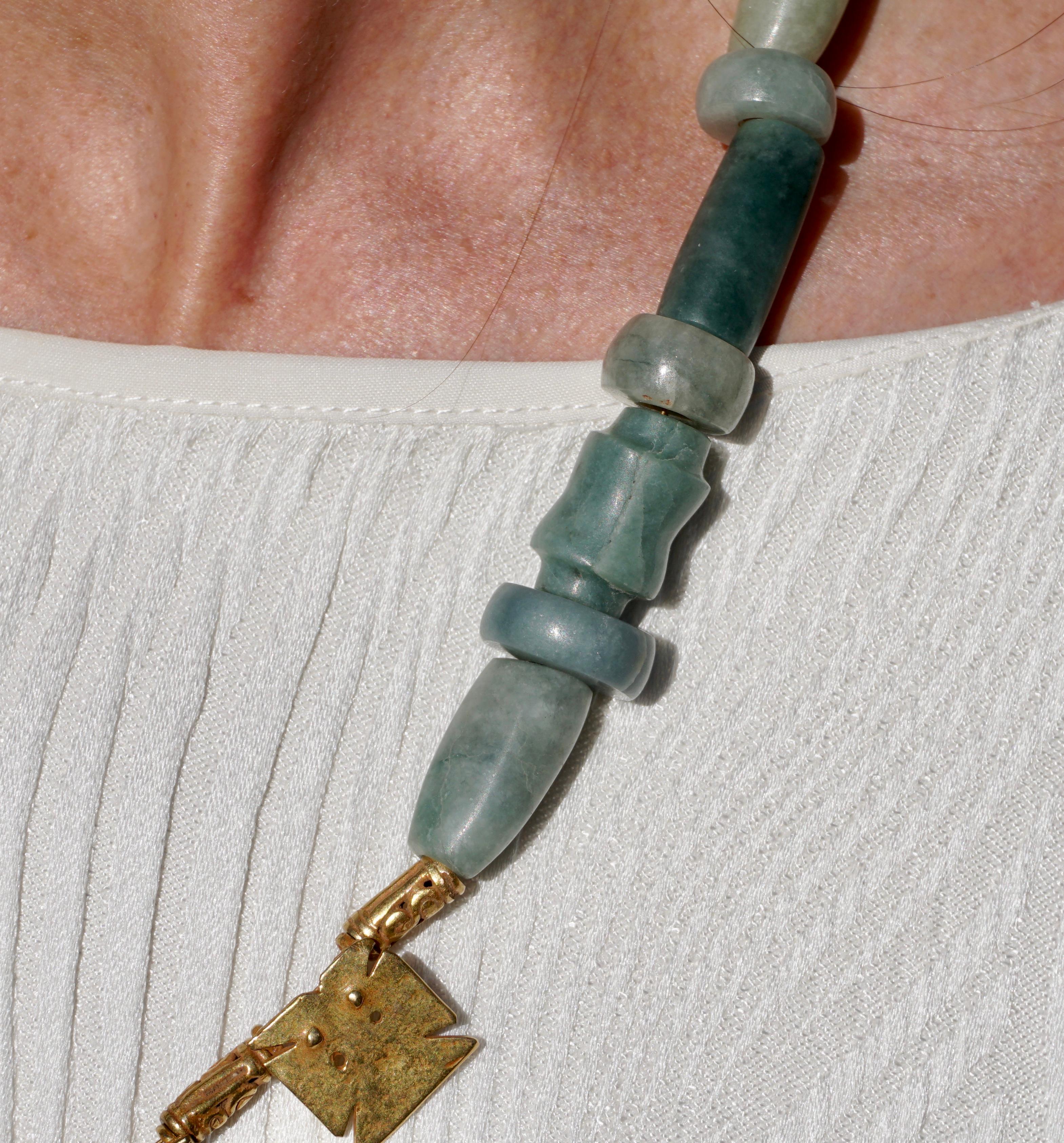 18th Century and Earlier Pre Columbian Gold and Jade Nicoya Peninsula Pendant Necklace 