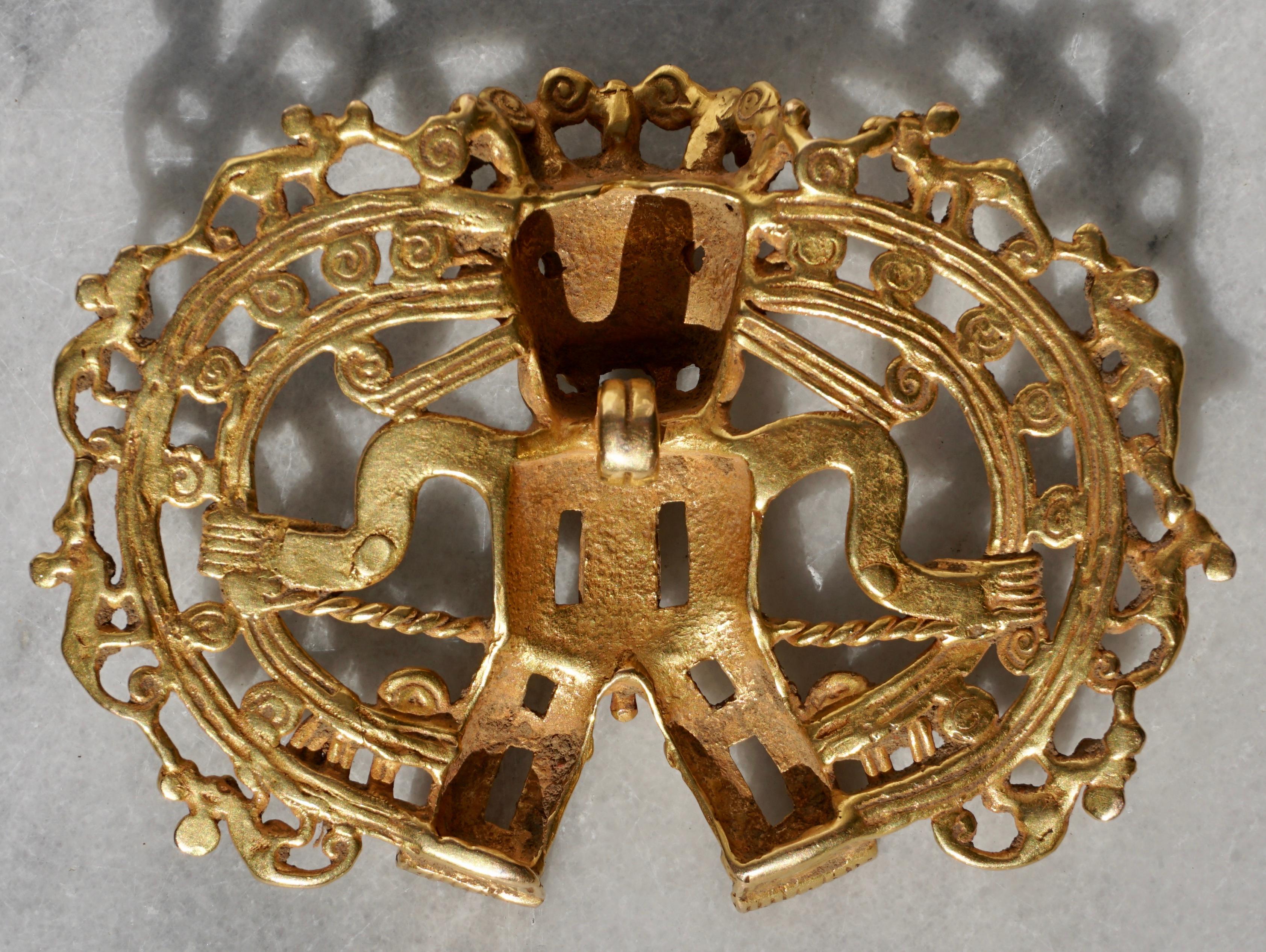 Pre-Columbian Pre Columbian Gold Shaman with Monkeys Pendant Diquís A.D. 1000-1500 For Sale