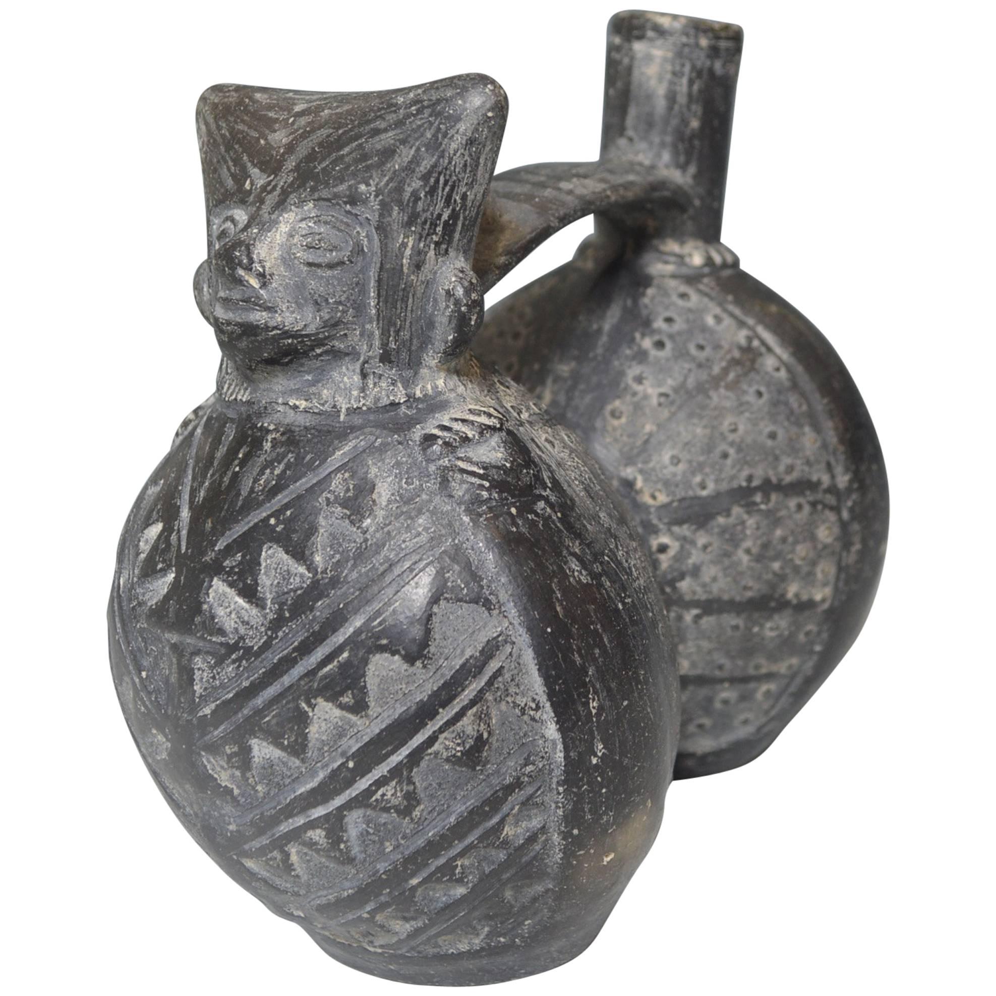 Pre Columbian Inca Double Chamber Whistle Vessel
