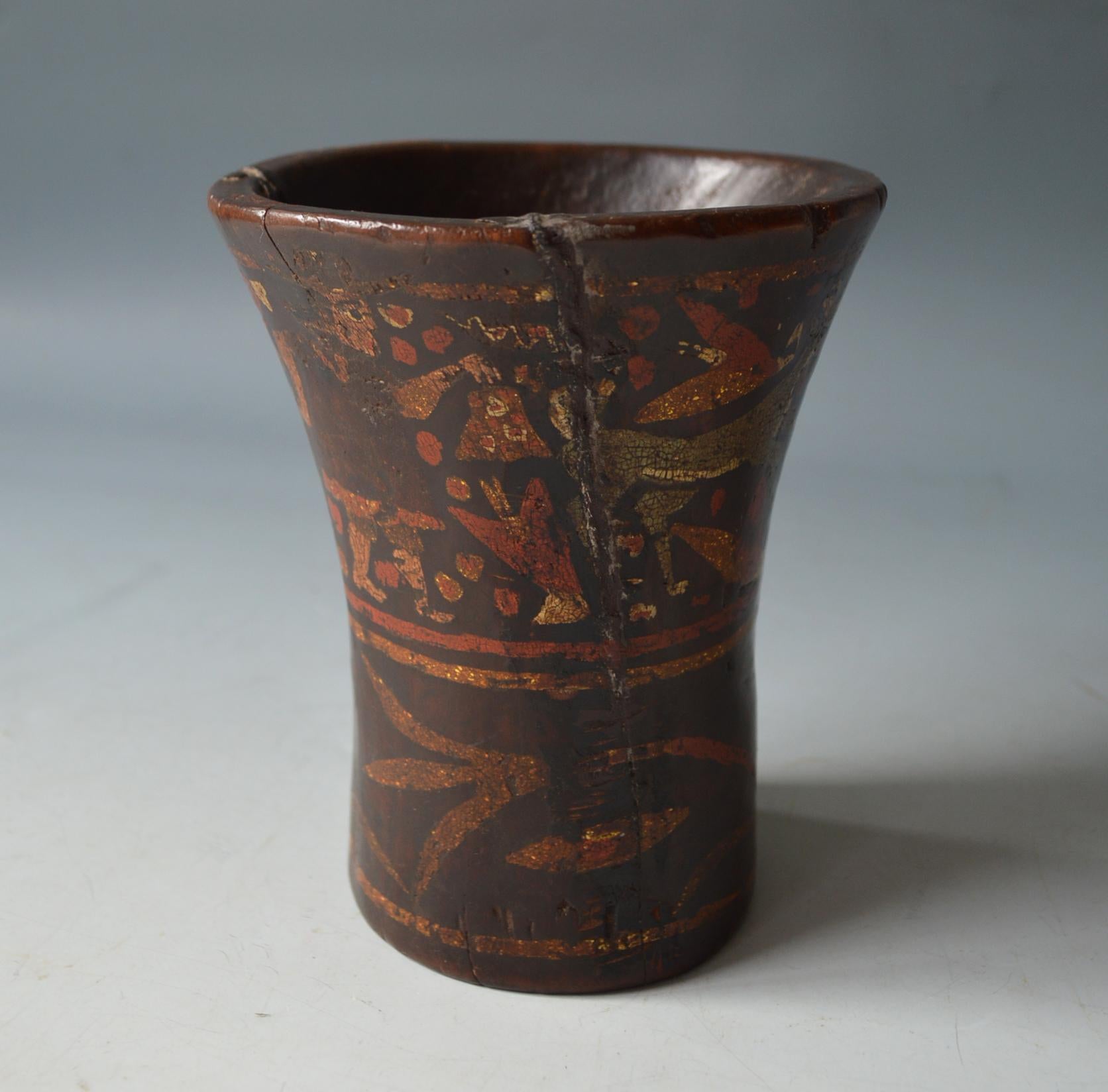 Hand-Crafted Pre Columbian Inca Early Colonial period Wood Kero South American Antiques For Sale